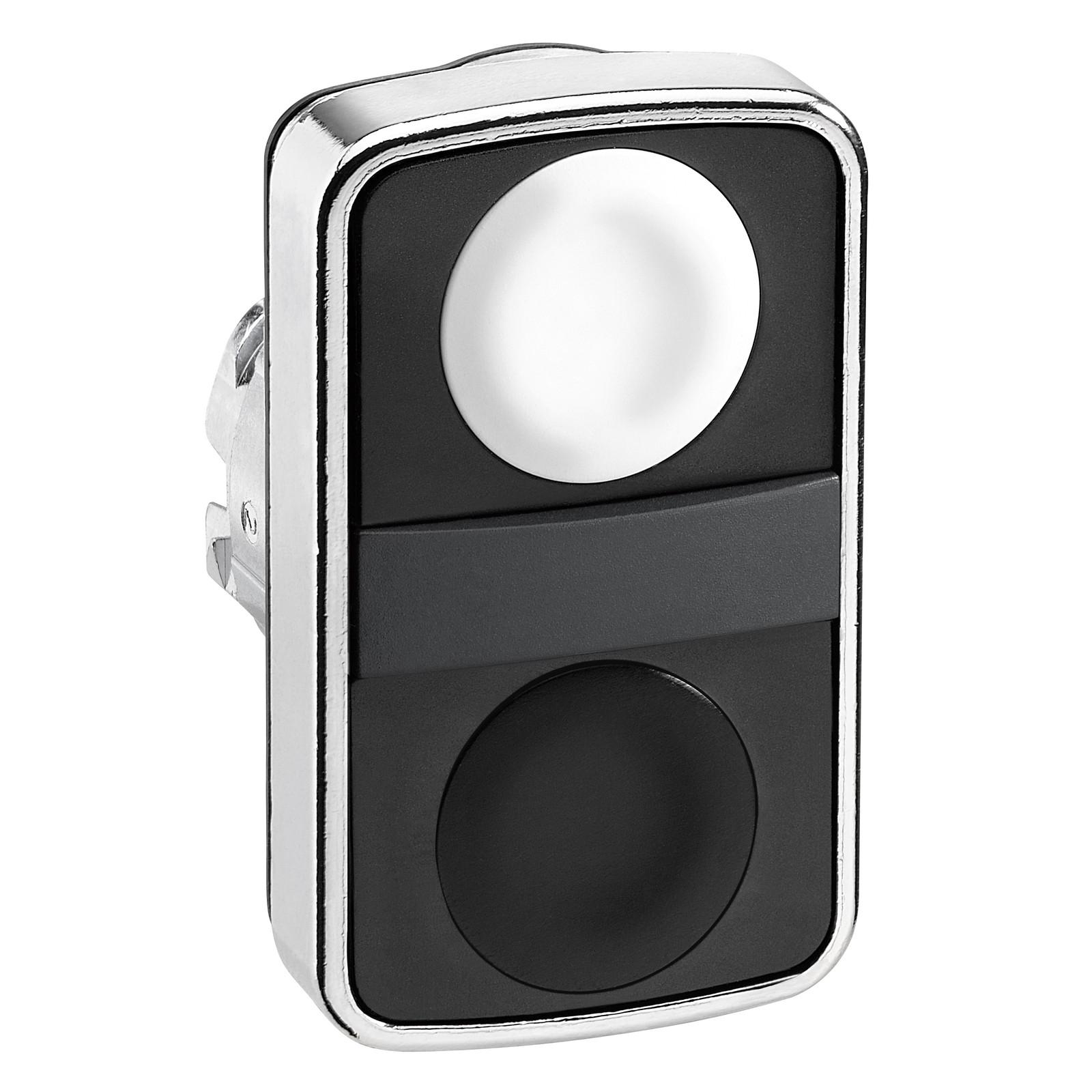 Head for double headed push button, Harmony XB4, metal, 22mm, 1 white flush unmarked+1 black flush unmarked