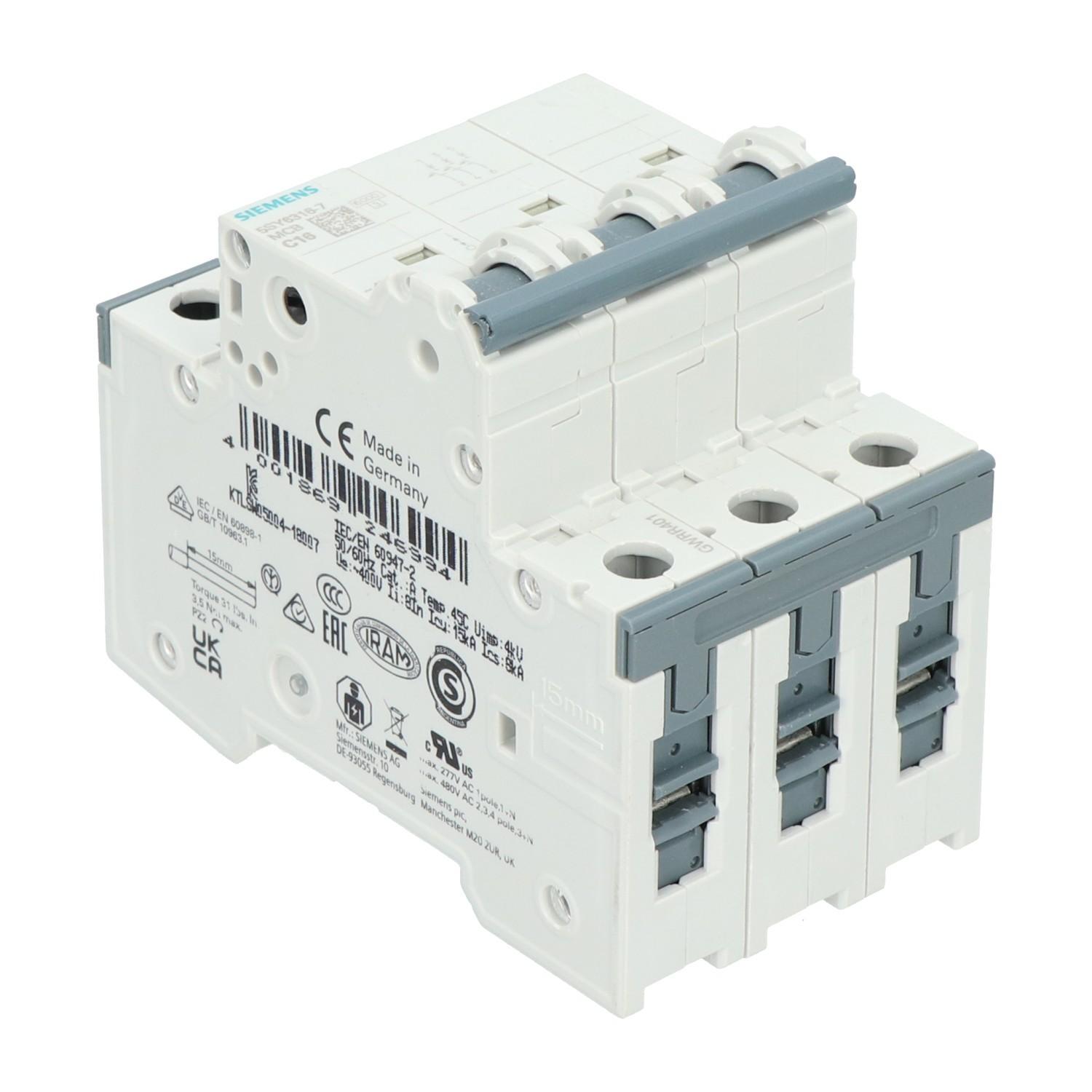 SUP PTOR 5SY6 3P 480V 16A 5K C-TRIP