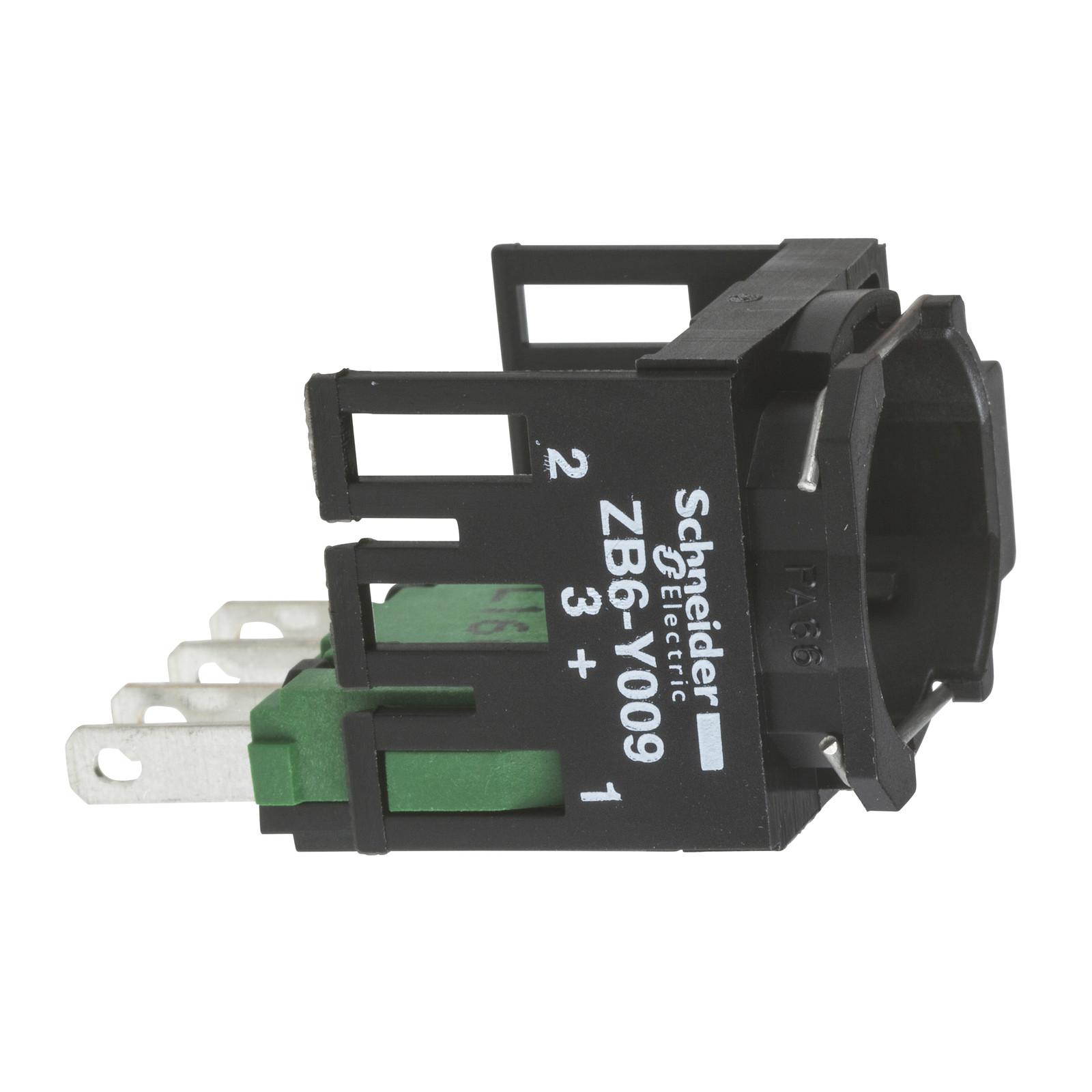 Complete body for push buttons or selector switches, Harmony XB6, single contact, with body fixing collar, faston connector, 2NO