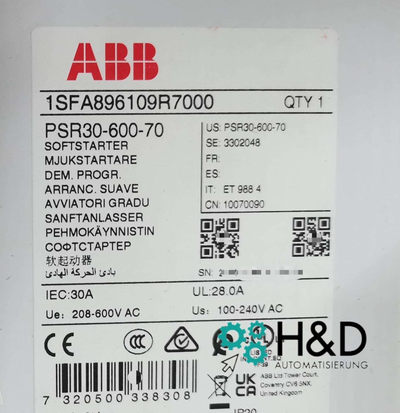 PSR30-600-70 Softstarter - 30 A - 208 ... 600 V AC