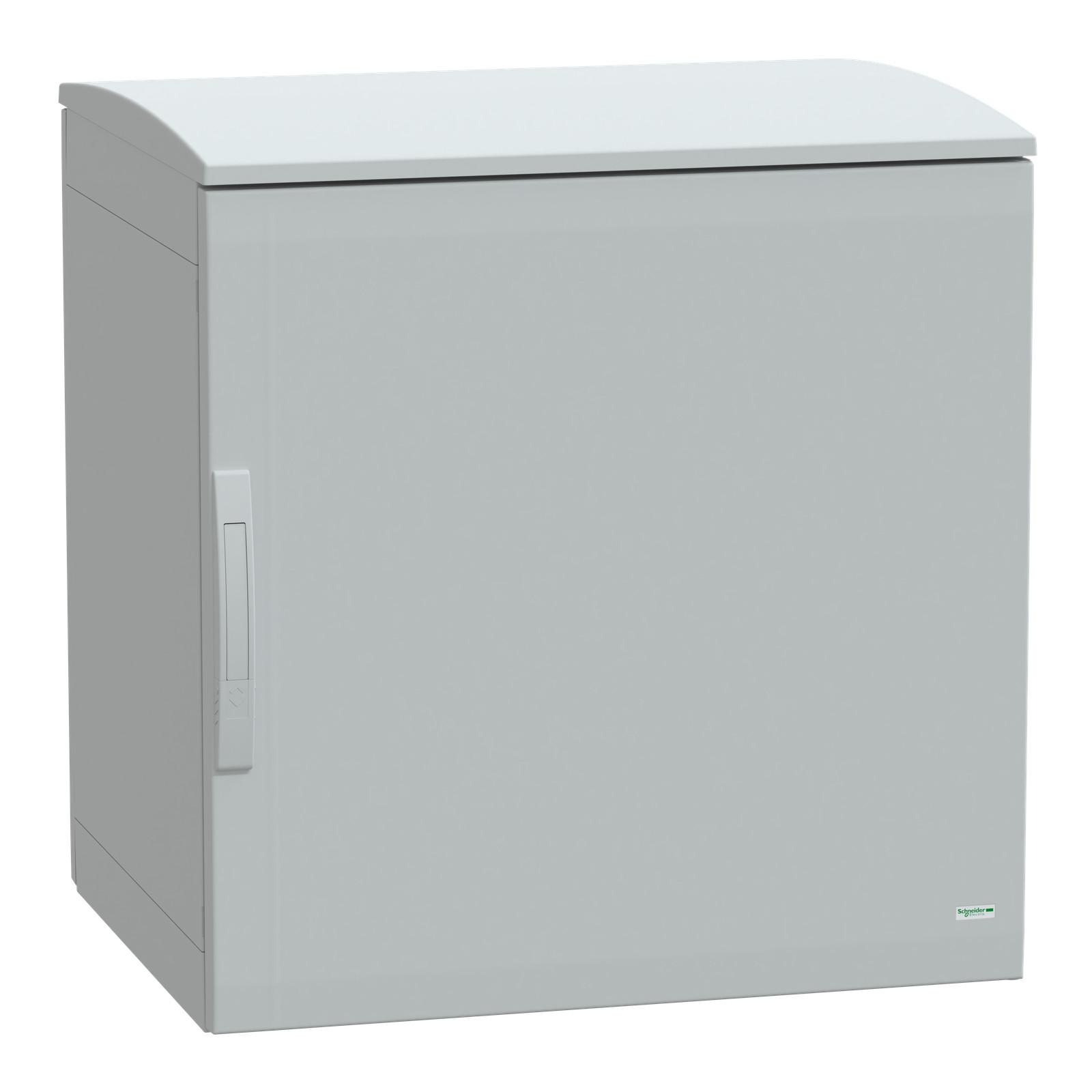 Floor standing polyester enclosure, Thalassa PLA, plain door, ventilated canopy, 750x750x620mm, IP44, IK10