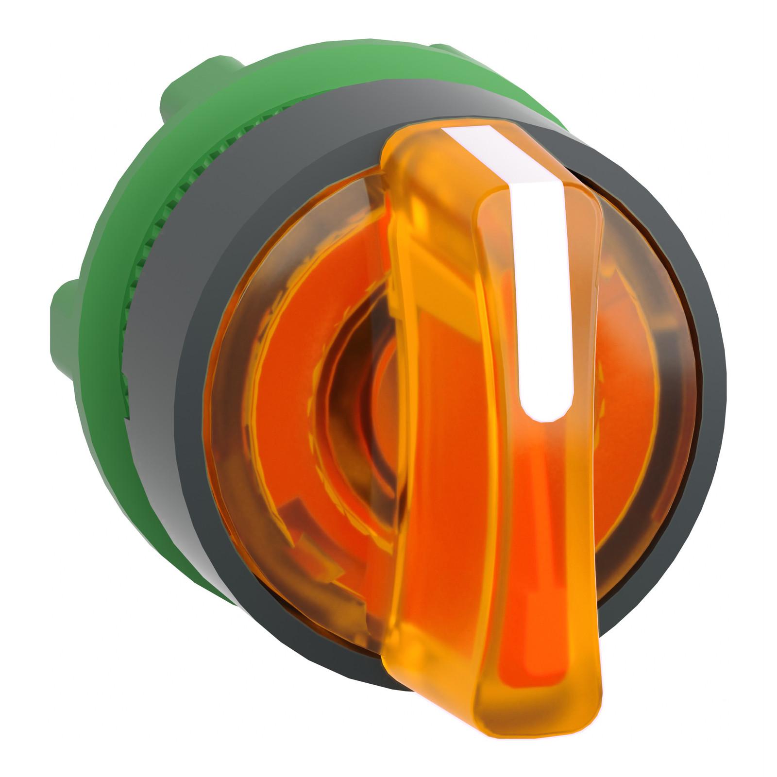 Head for illuminated selector switch, Harmony XB5, universal LED, orange handle, 22mm, 3 positions, stay put