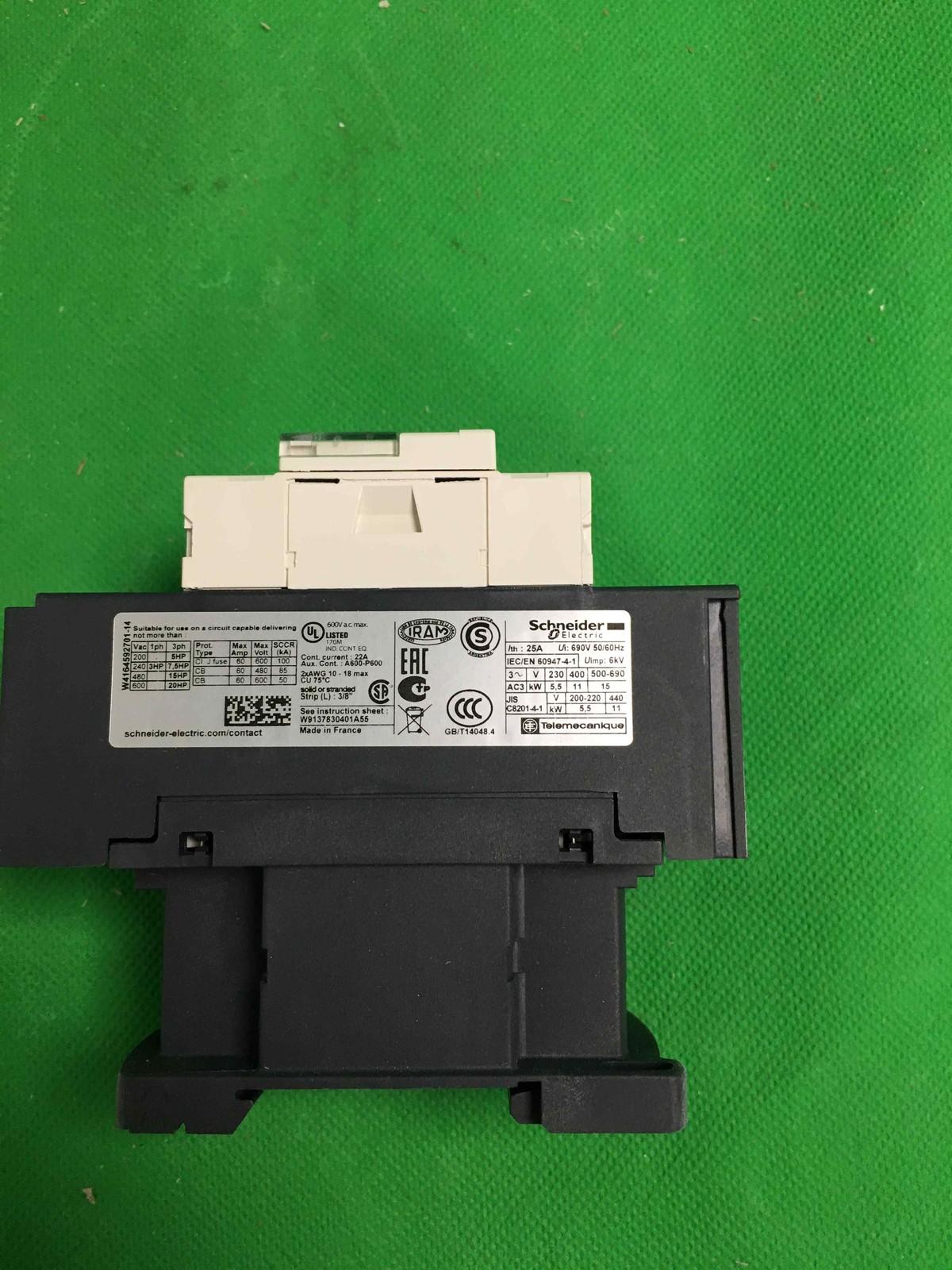 IEC contactor, TeSys Deca, nonreversing, 25A, 15HP at 480VAC, 3 phase, 3 pole, 3 NO, 220VAC 50/60Hz coil, open style
