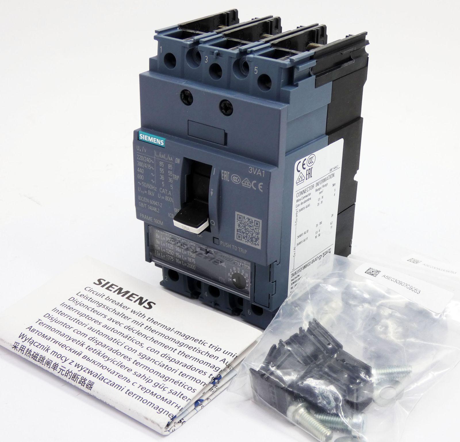 BRKR 3VA11 3P 125A 55KA MCP HI NUT