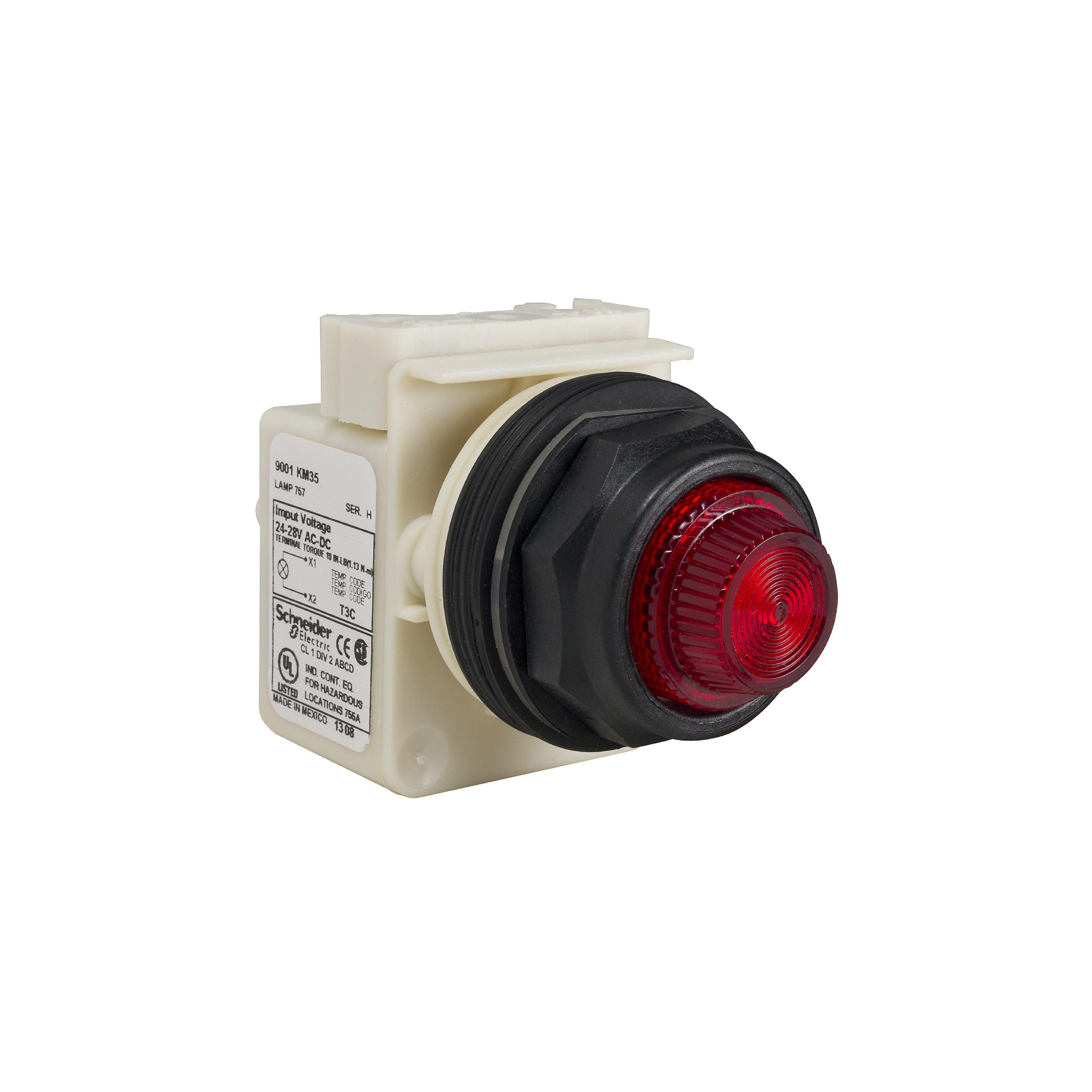 Pilot light, Harmony 9001SK, plastic, polycarbonate, fresnel, red, 30mm, 24-28V