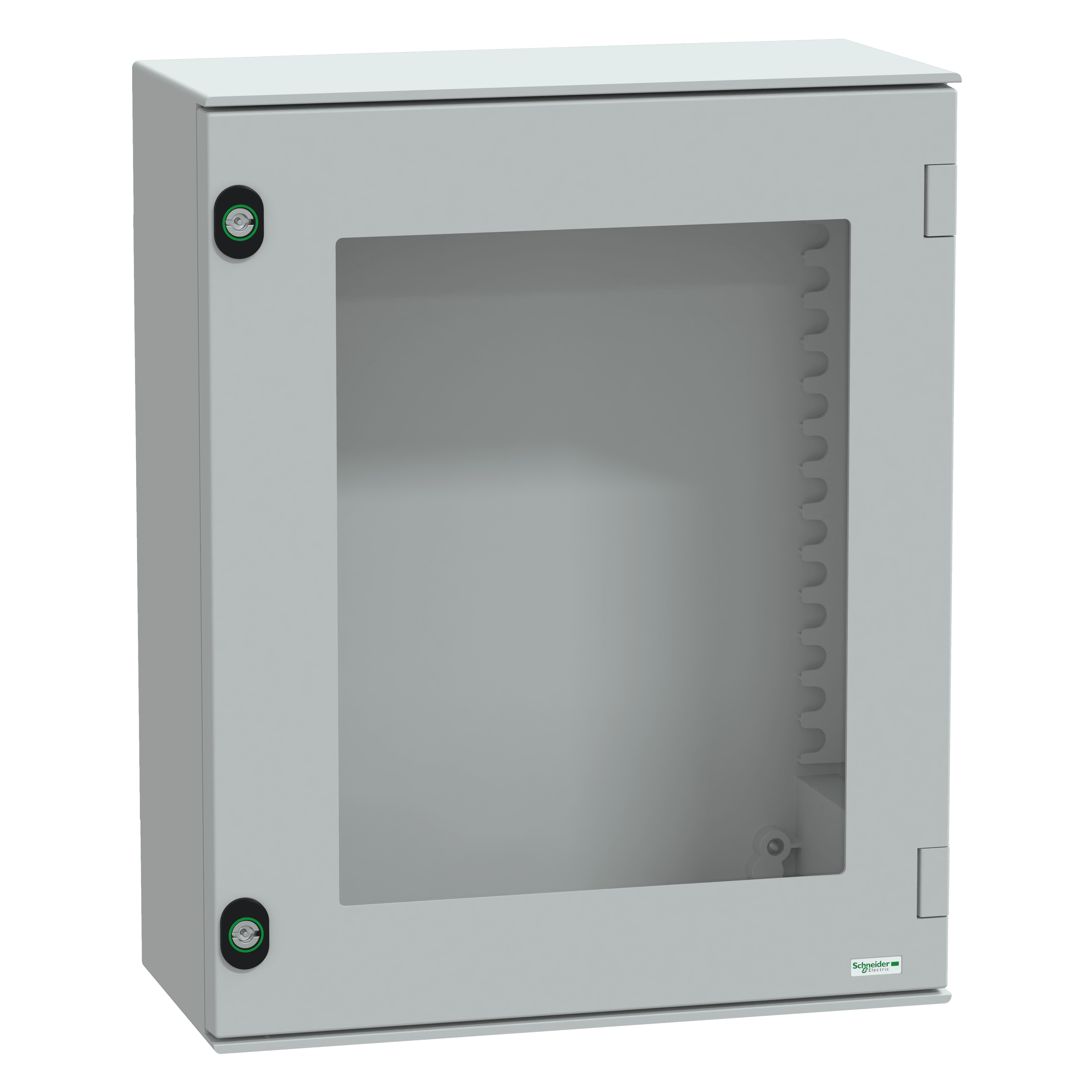Wall mounted polyester enclosure, Thalassa PLM, glazed door, 530x430x200mm, IP66, IK08, RAL 7035
