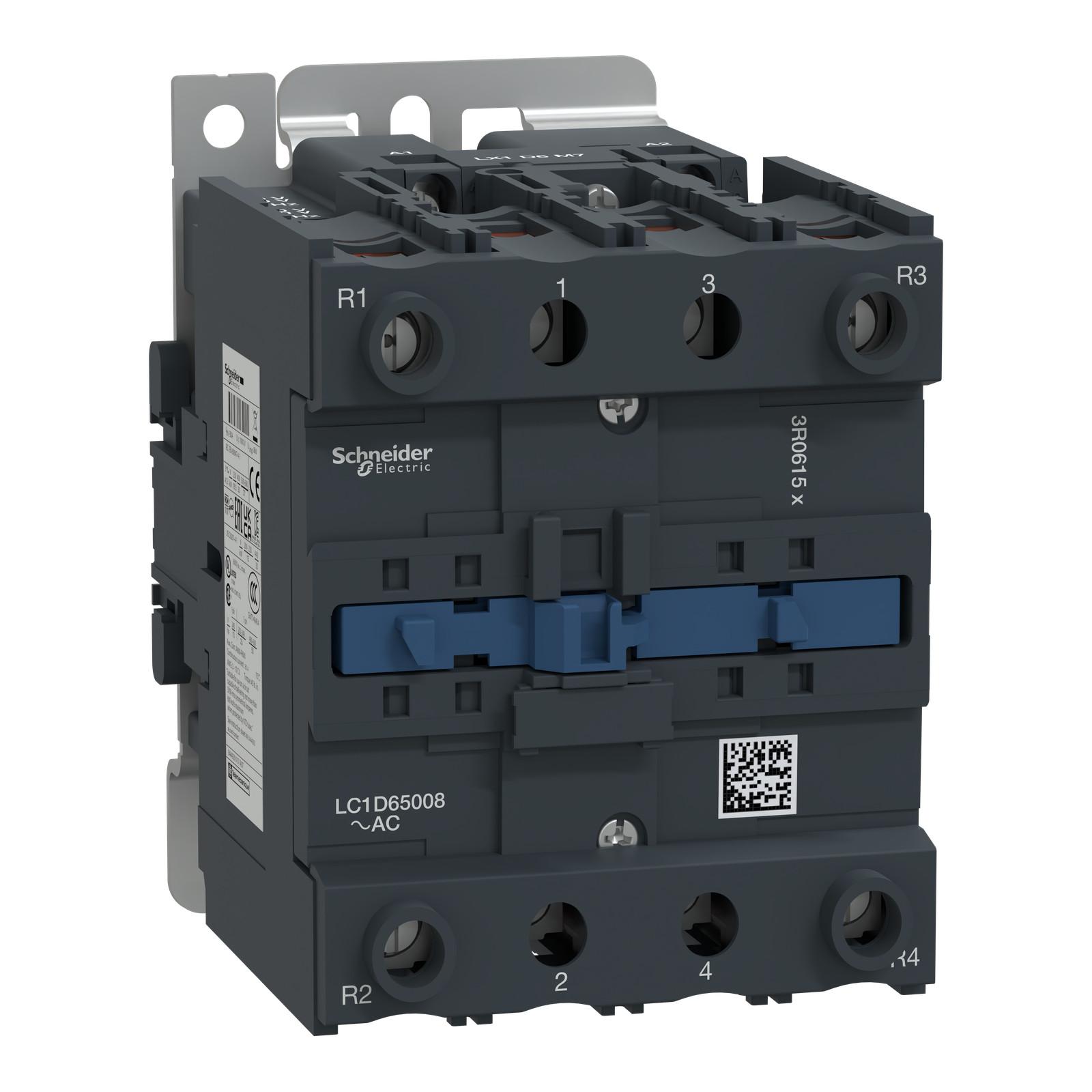 IEC contactor, TeSys Deca, nonreversing, 80A resistive, 4 pole, 2 NO and 2 NC, 24VAC 50/60Hz coil, open style