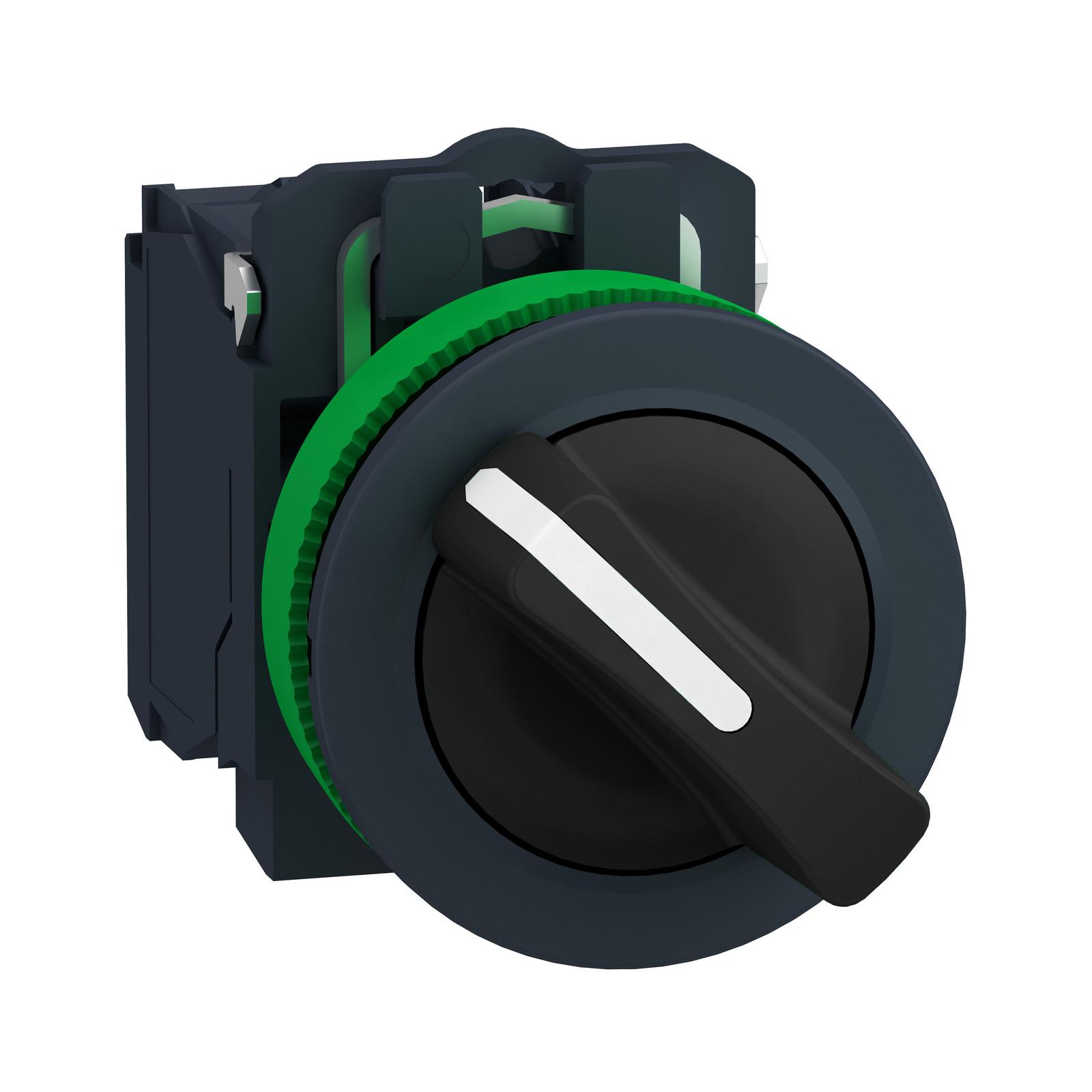 Antimicrobial Selector switch flush mounted, Harmony XB5, plastic, black, 30mm, 2 positions, stay put, 1NO+1NC