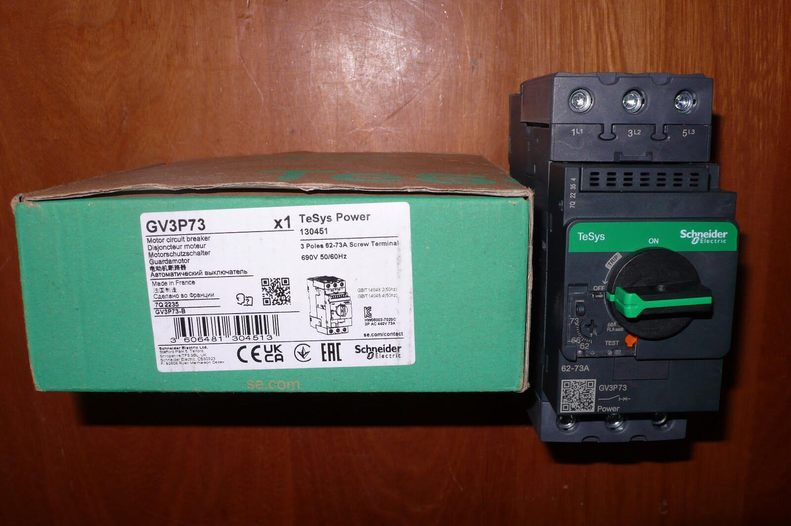 Motor circuit breaker, TeSys Deca, 3P, 62-73 A, thermal magnetic, EverLink terminals