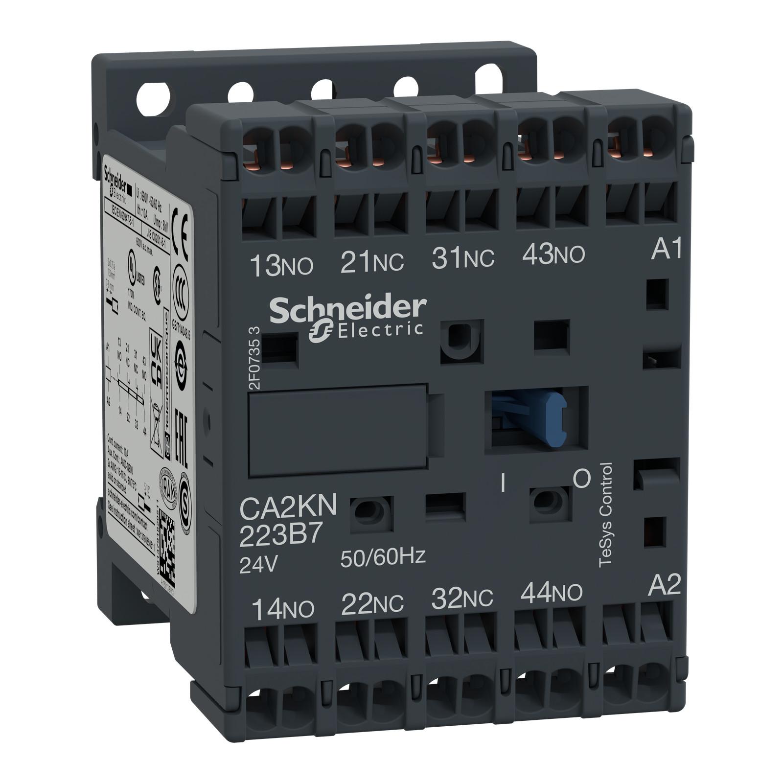 Control relay, TeSys K, 2 NO + 2 NC, lt or eq to 690V, 24VAC coil