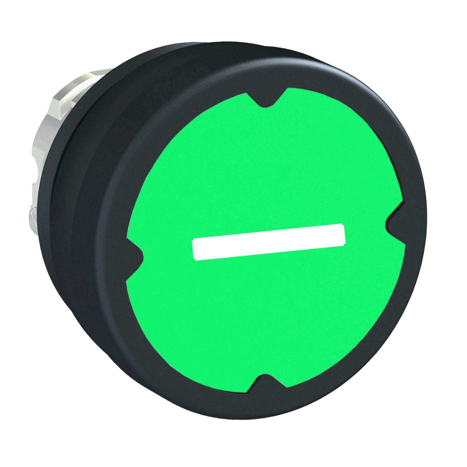 Head for push button, Harmony XB4, push button harsh environment, green, with marking legend, rotated 90degrees
