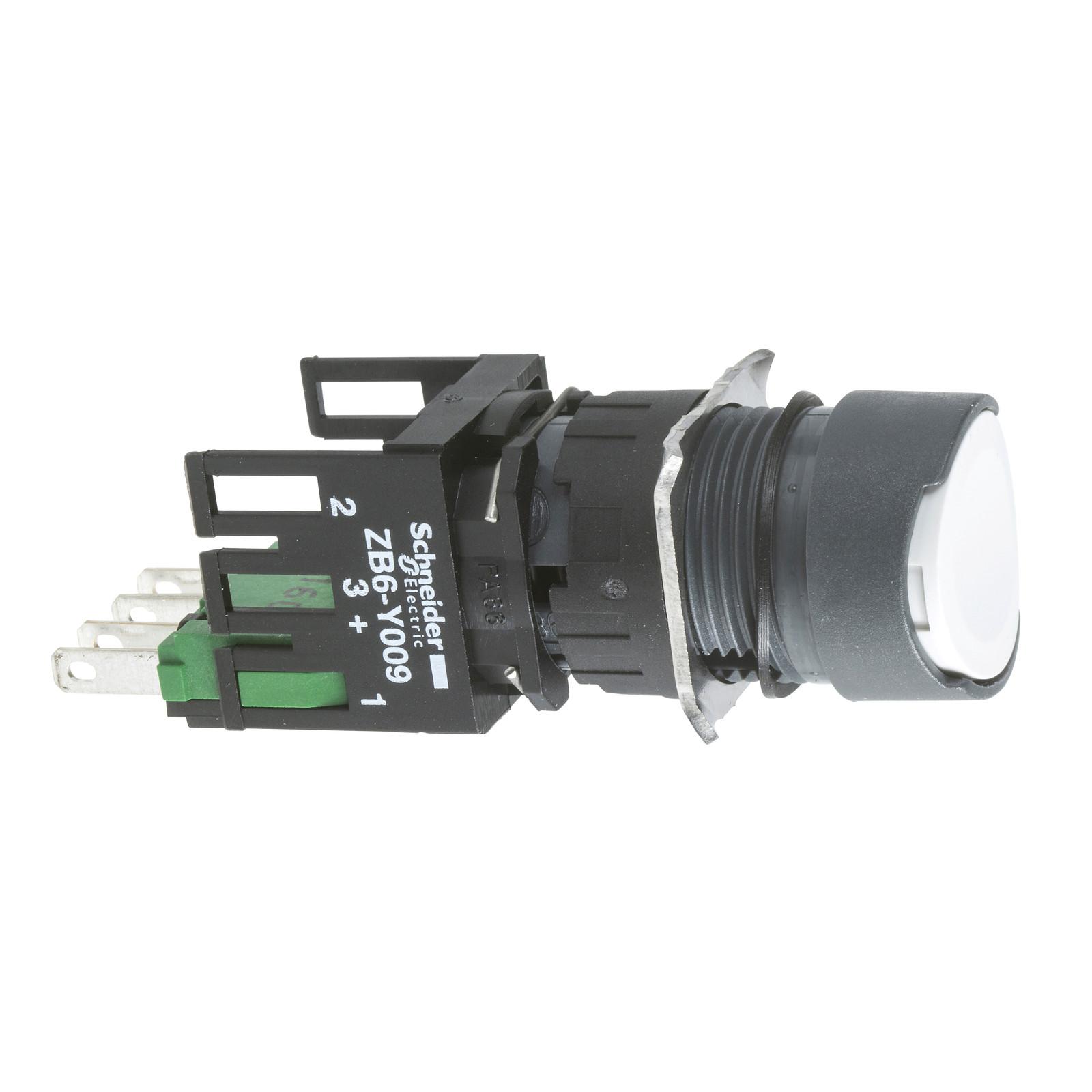 Complete push button, Harmony XB6, white flush pushbutton Ø 16 spring return 1NO+1NC unmarked