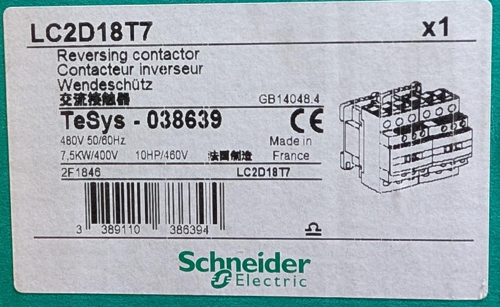 LC2D18T7 18A 480V 3-Pole Reversing Contactor 10HP 460V 3PH