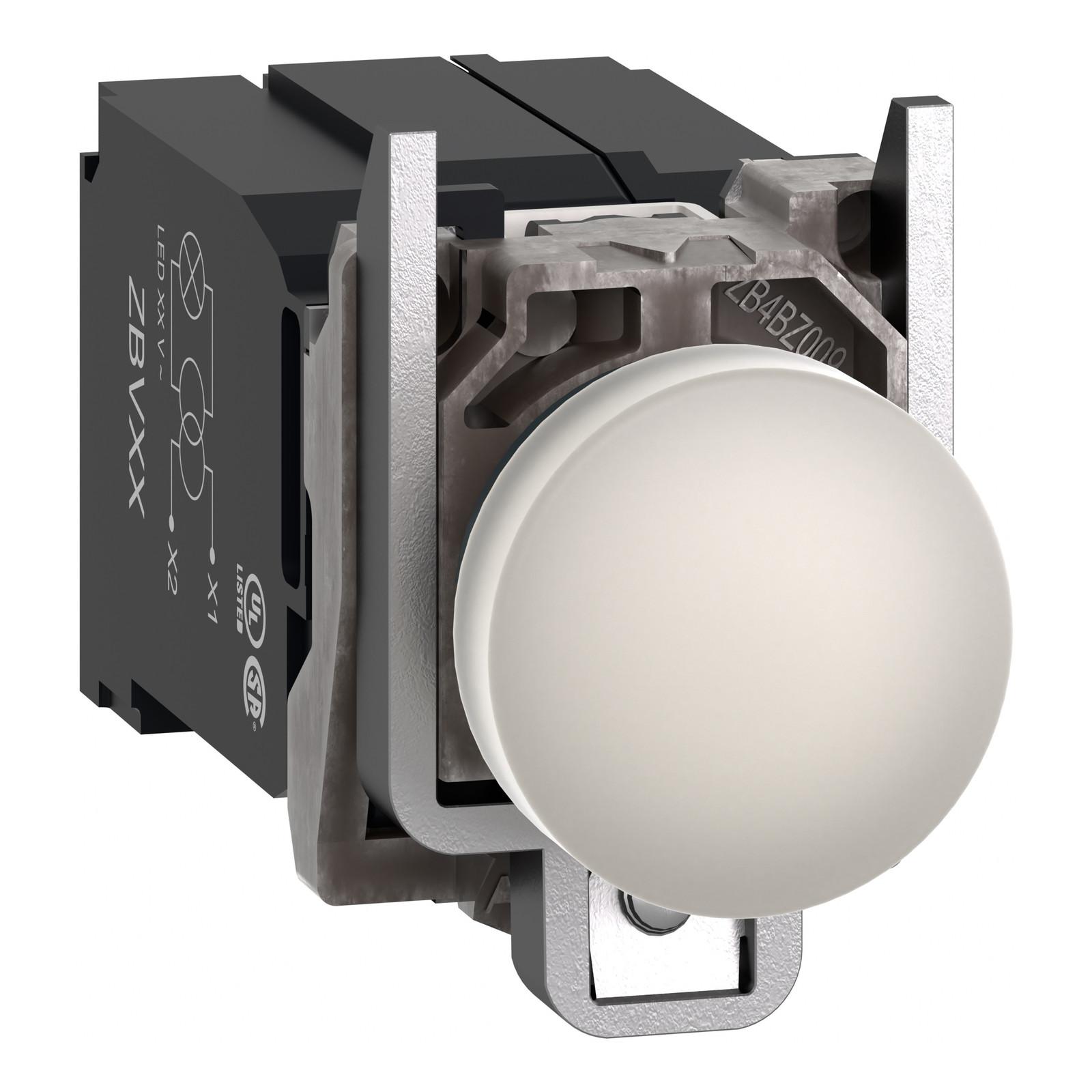 Pilot light, Harmony XB4,metal, white, 22mm, universal LED, plain lens, 400V AC