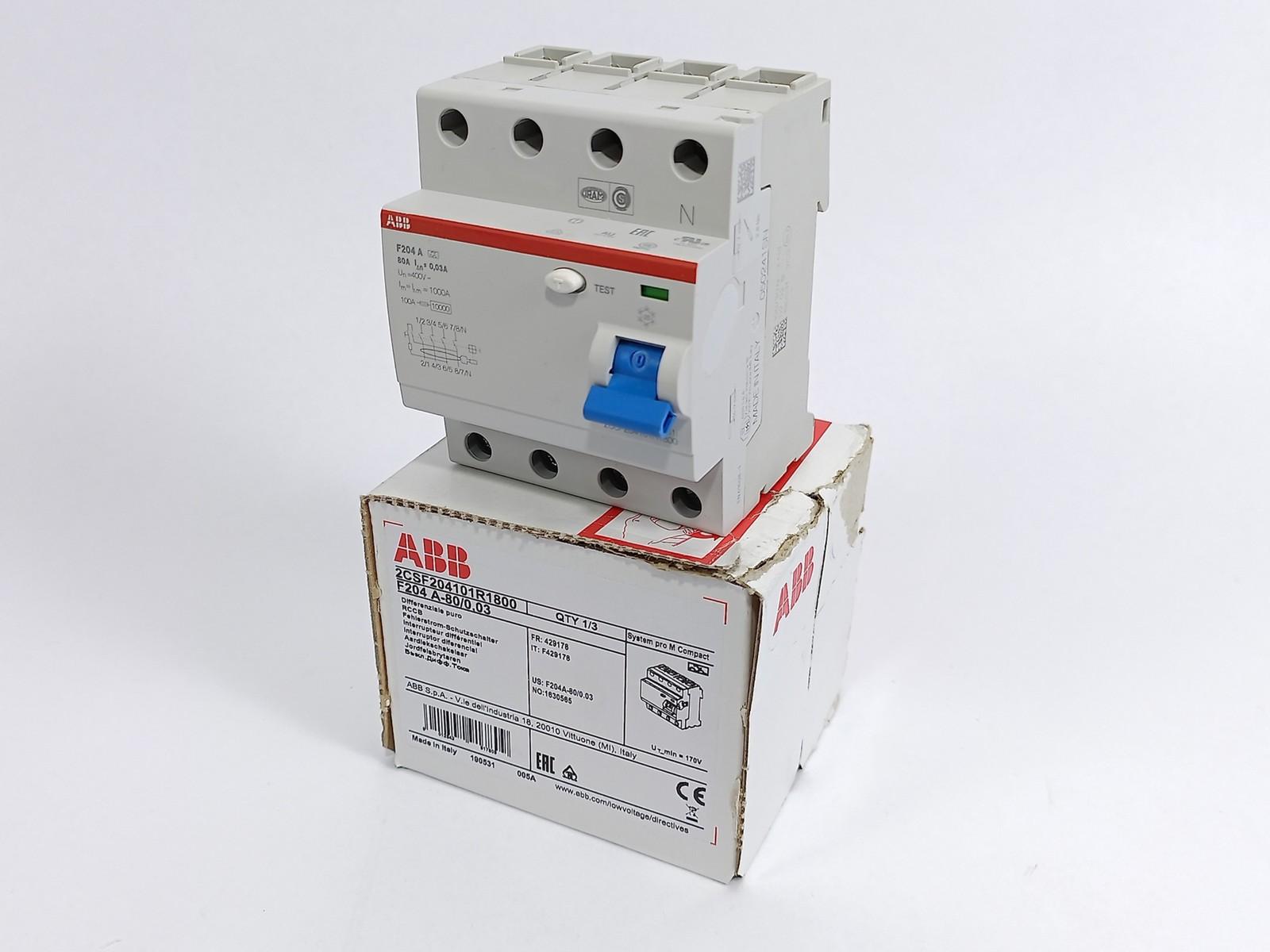 F204 A-80/0.03 Residual Current Circuit Breaker 4P A type 30 mA