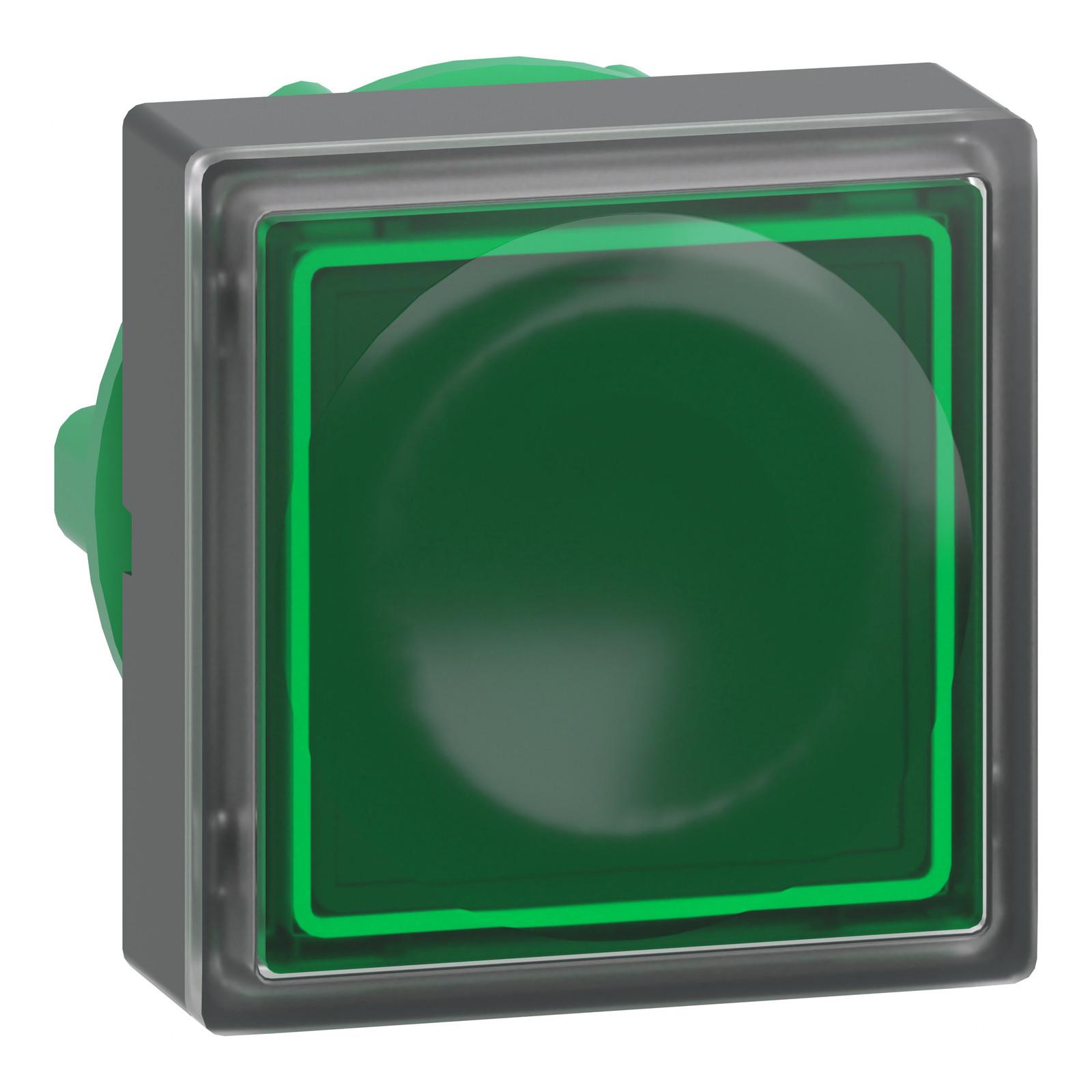 Head for illuminated push button, Harmony XB5, green square square flush, 22mm, universal LED, for insertion of legend