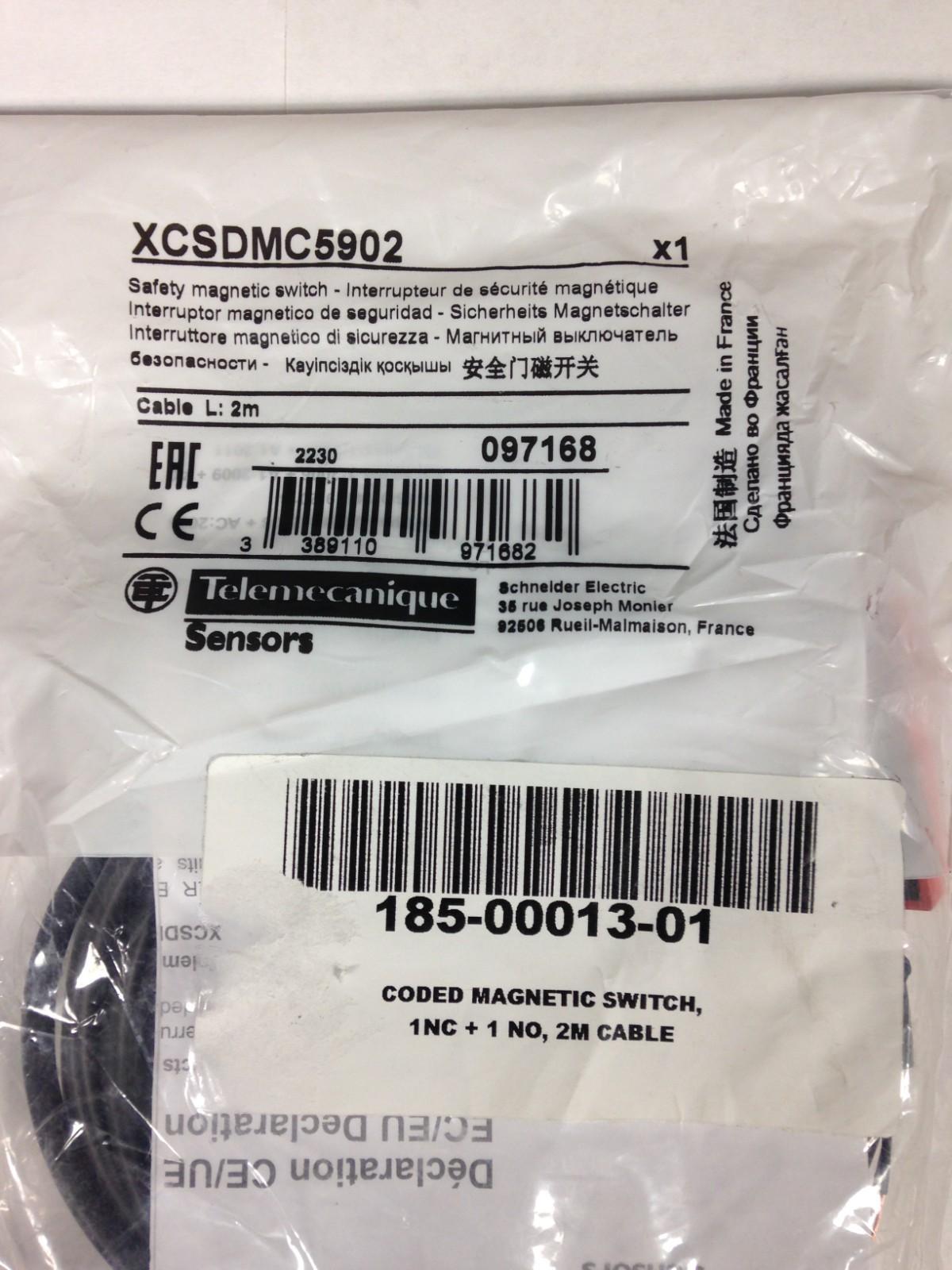 Coded magnetic switch, Telemecanique Safety switches XCS, XCSDMC, 1 NC + 1 NO, staggered, 2 m