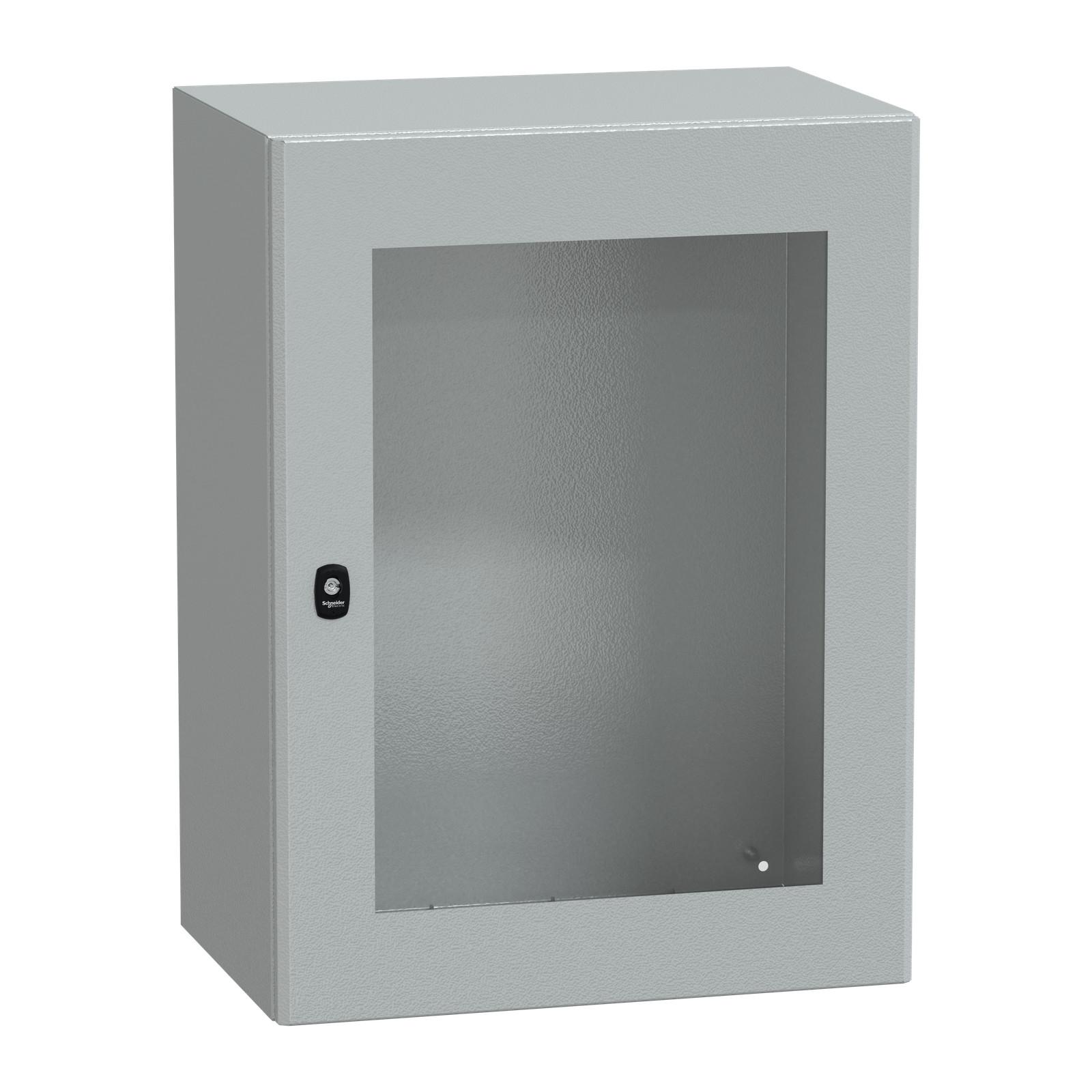 Wall mounted steel enclosure, Spacial S3D, transparent door, without mounting plate, 800x600x400mm, IP66, IK08
