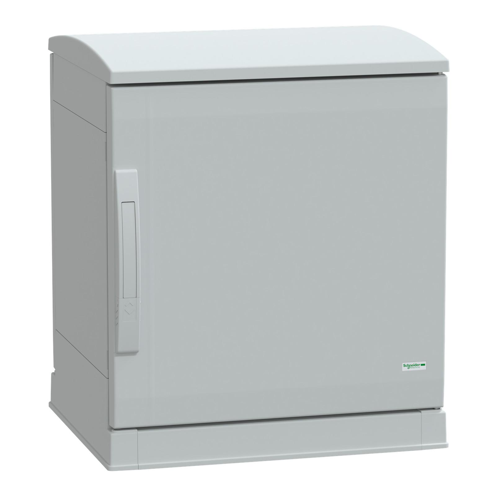 Floor standing polyester enclosure, Thalassa PLA, open bottom, ventilated canopy, 500x500x420mm, IP44, IK10