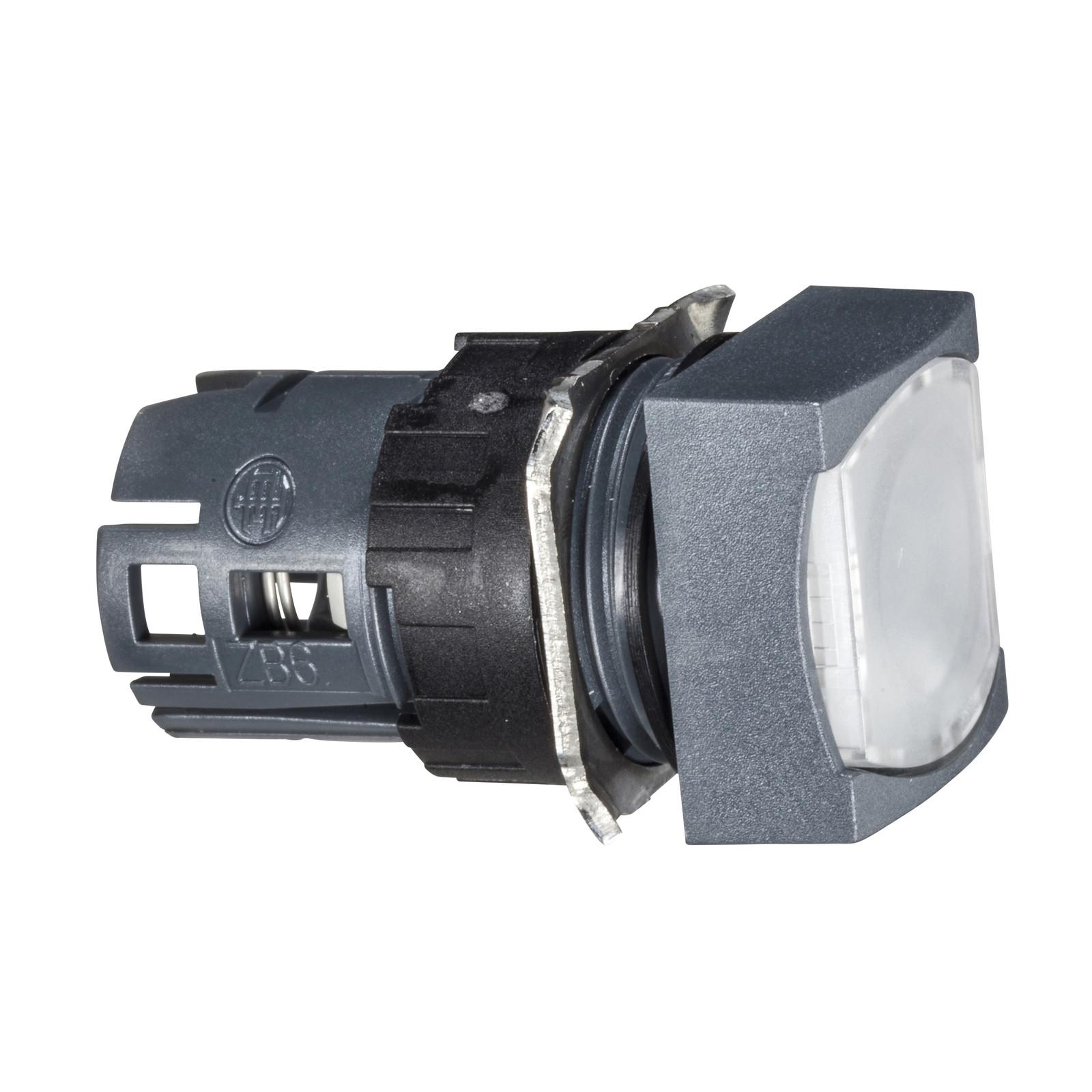 Head for illuminated push button, Harmony XB6, white square flush, 16mm, spring return, 12…24V, unmarked