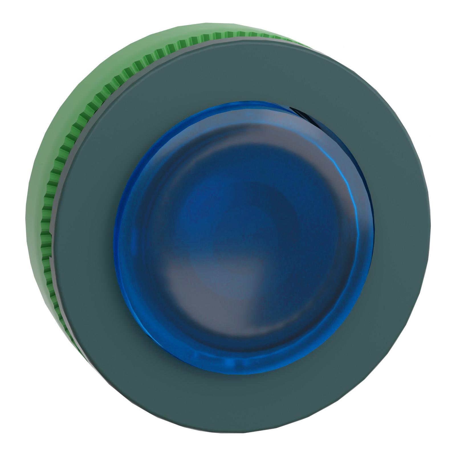 Head for illuminated push button, Harmony XB5, plastic, blue projecting, universal LED, spring return, unmarked
