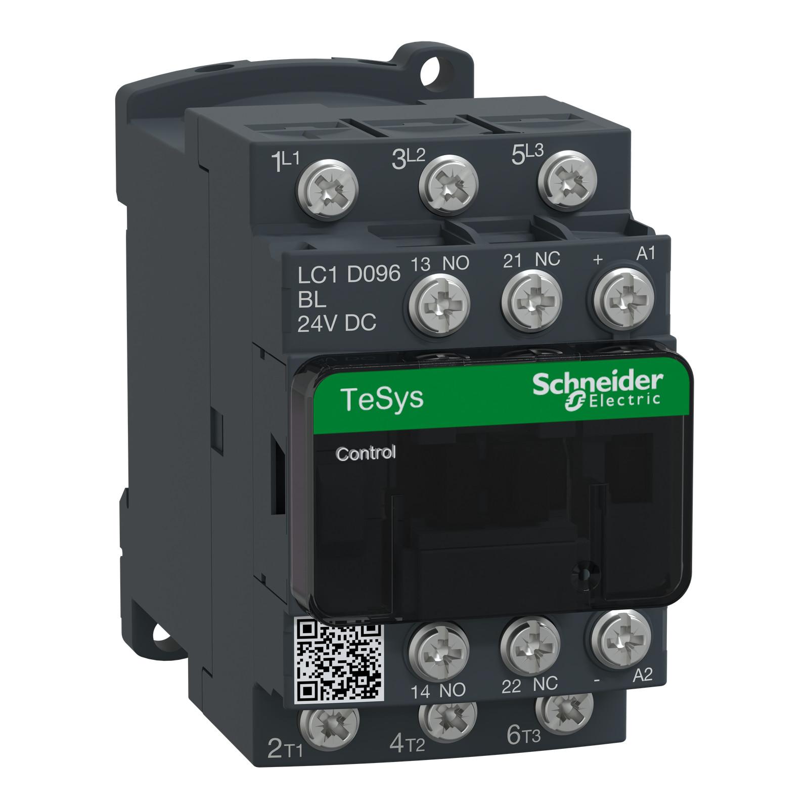 IEC contactor, TeSys Deca, nonreversing, 9A, 5HP at 480VAC, 3 phase, 3 pole, 3 NO, low consumption 24VDC coil, open style