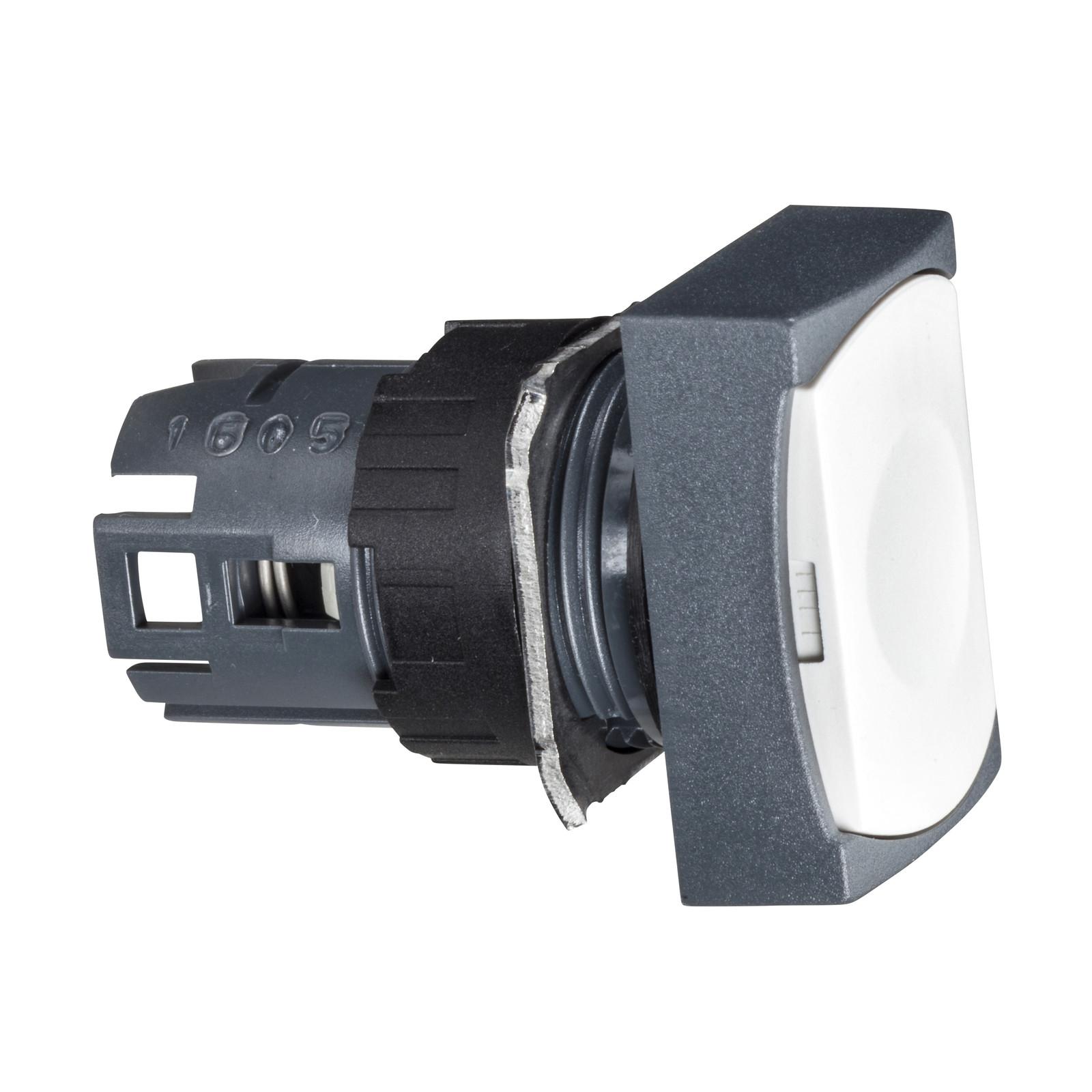 Head for non illuminated push button, Harmony XB6, white rectangular flush, 16mm, integral LED, spring return, unmarked