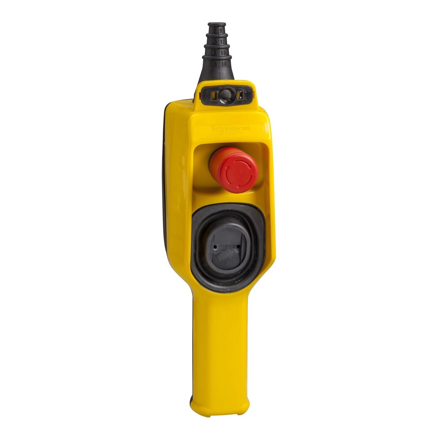 Pendant control station, Harmony XAC, plastic, yellow, 1 2 directional push button