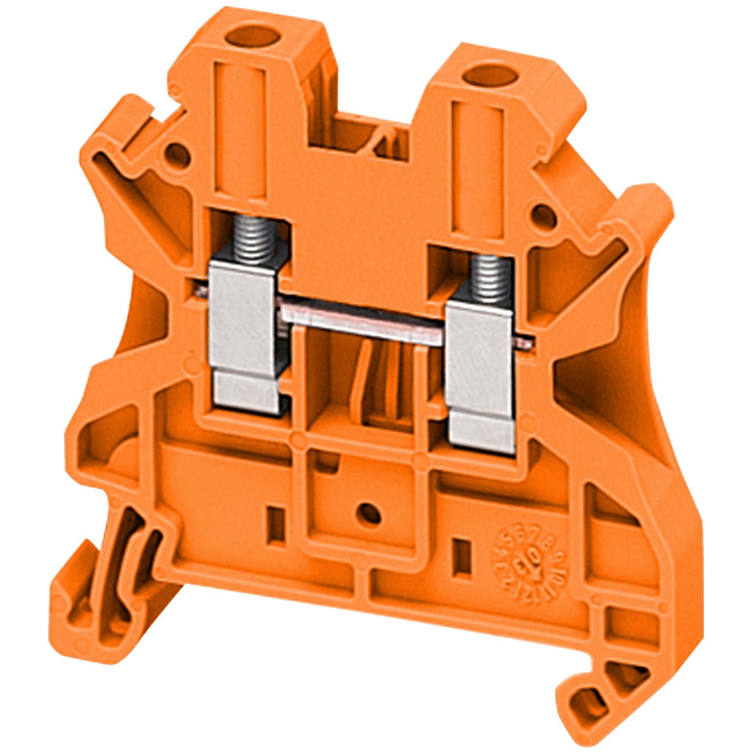 Terminal block, Linergy TR, orange, 4mm2, passthrough, 2 points, set of 10