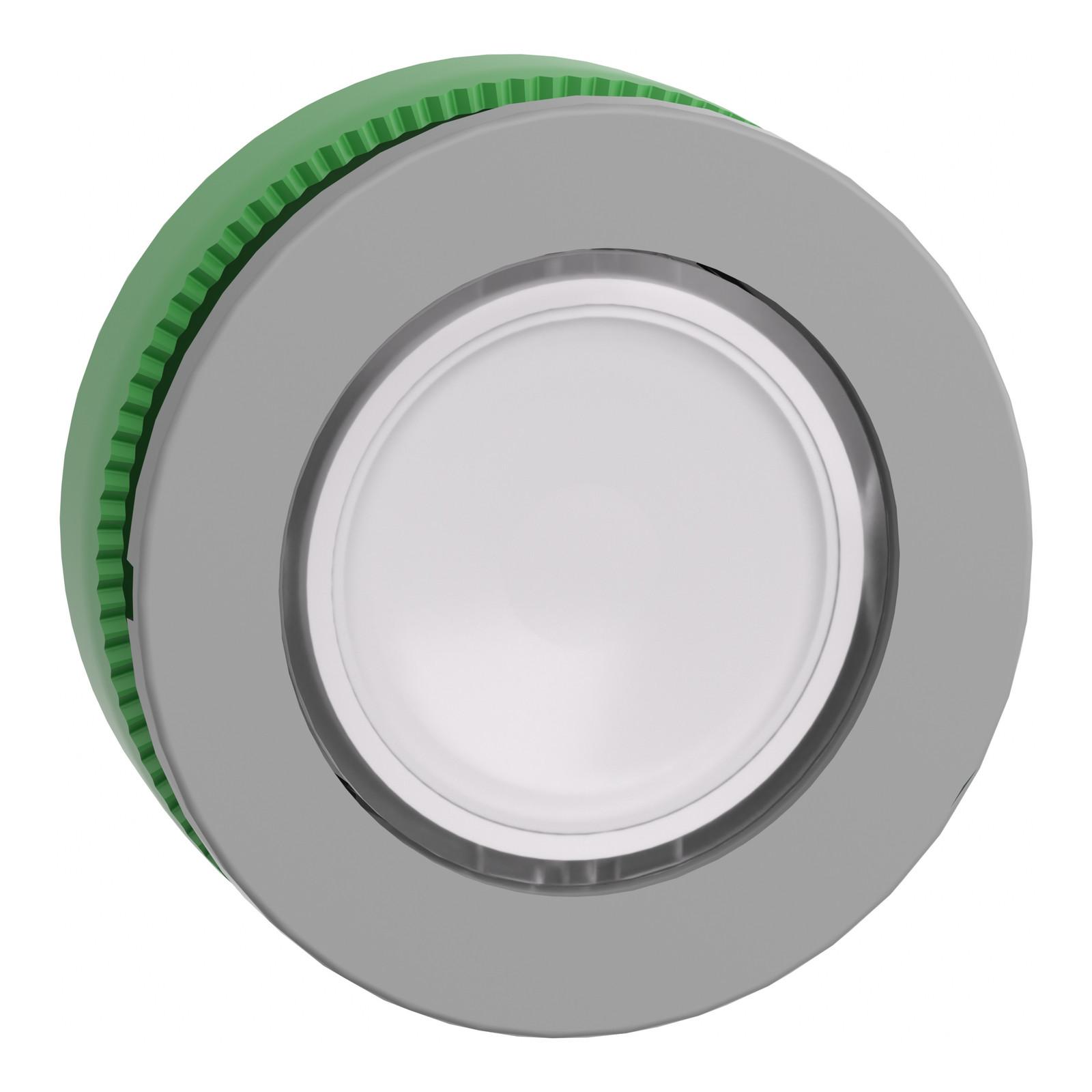 Head for illuminated push button, Harmony XB5, grey bezel, white flush mounted, 30mm, universal LED, for inserton of legend