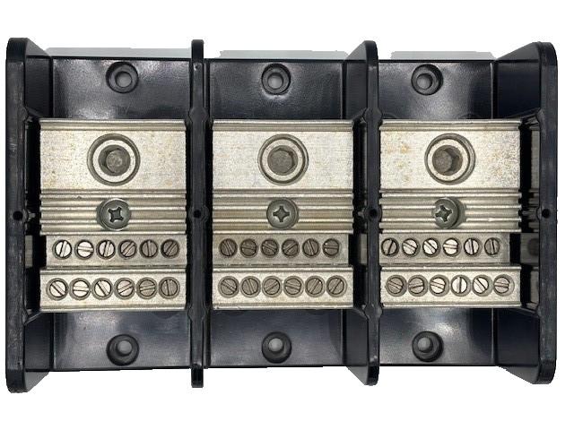 Power distribution block, Linergy, 3 pole, 1 line, 12 load, 380A Cu, 310A Al, 600V