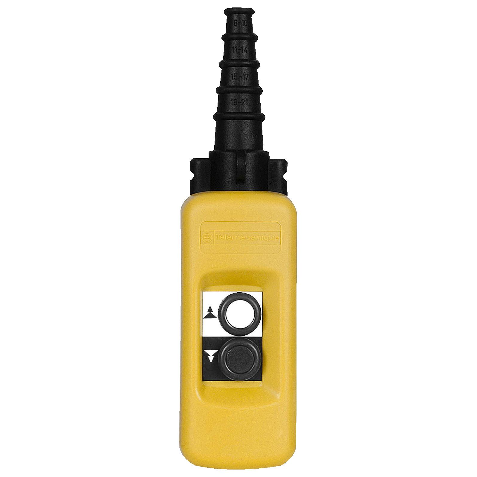 Pendant control station, Harmony XAC, plastic, yellow, 2 push buttons with 2NO+1NC