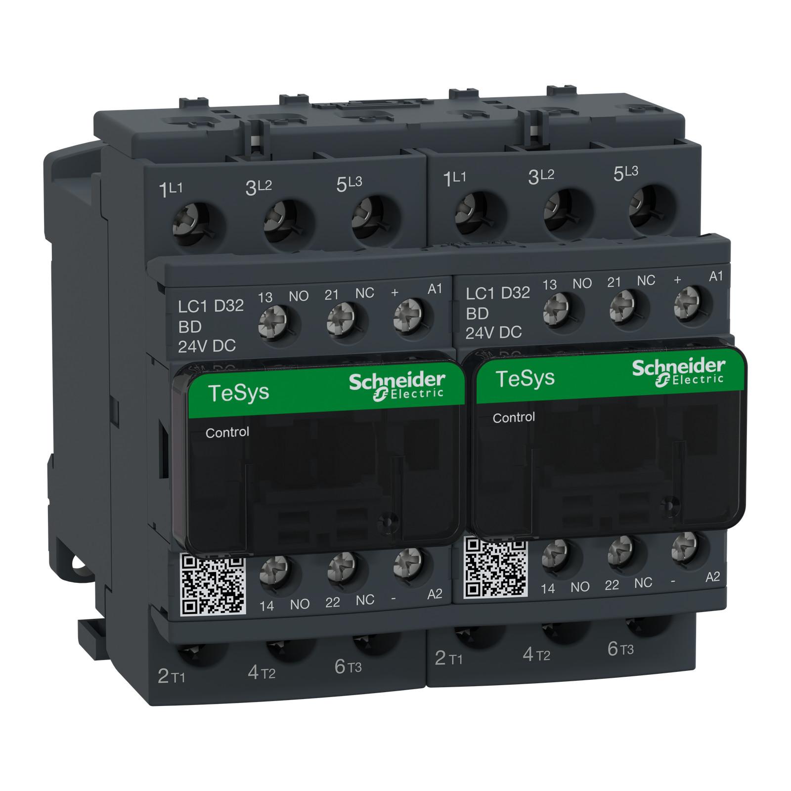TeSys Deca reversing contactor - 3P(3 NO) - AC-3 - <= 440 V 32 A - 24 V DC coil