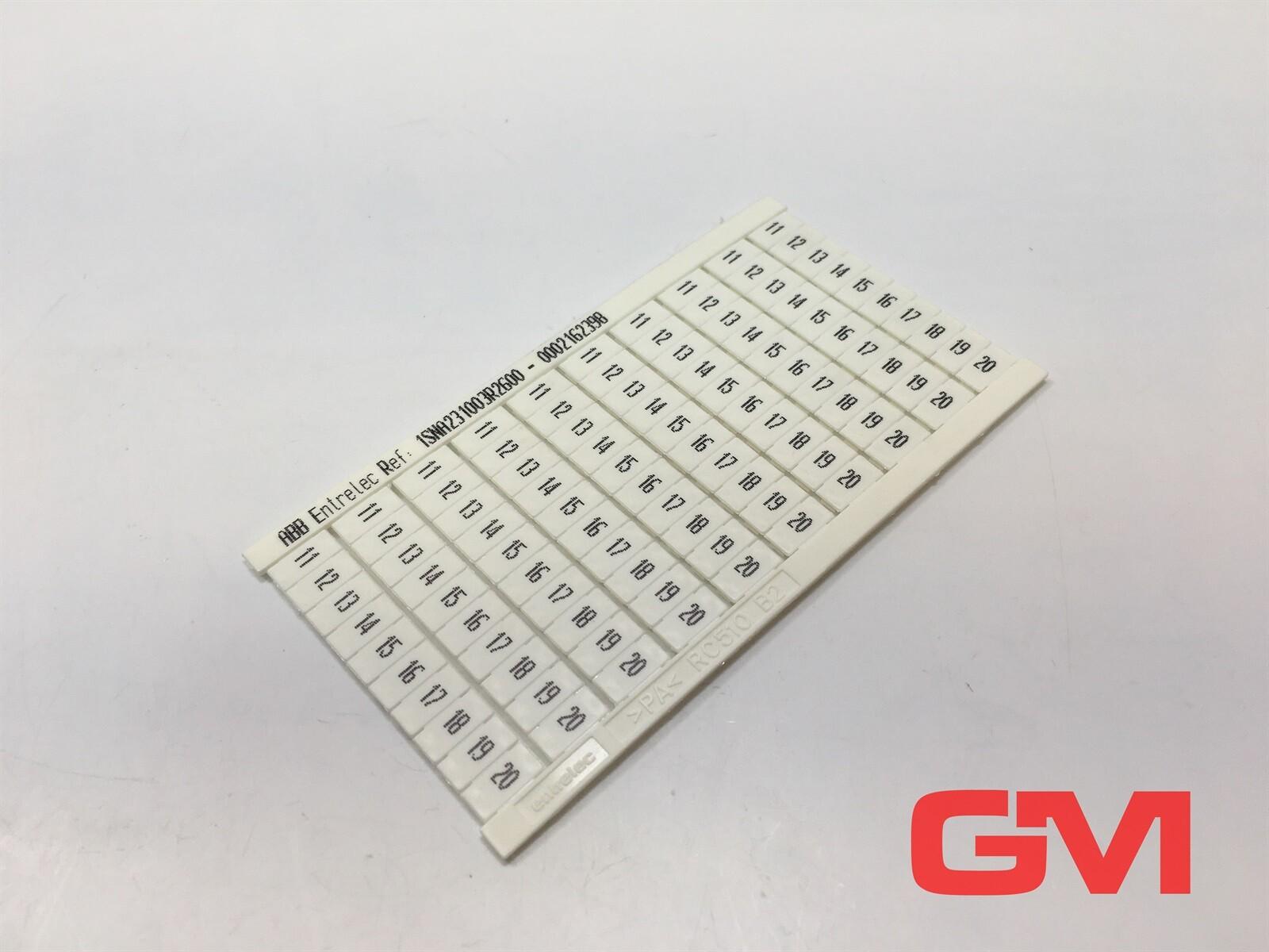 RC510 Terminal Block Markers pre-printed 11->20 (x10) Horizontal