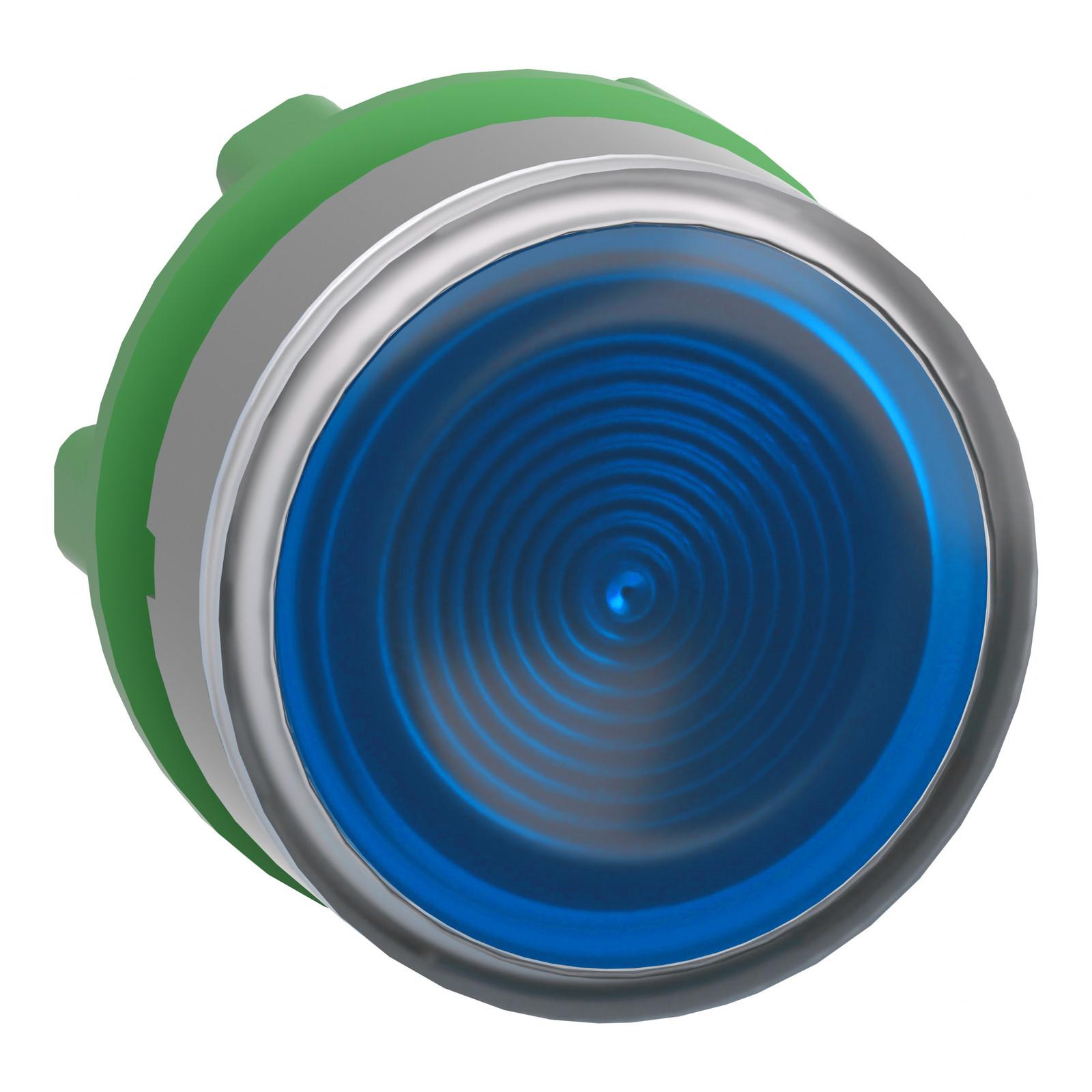 Head for illuminated push button, Harmony XB5, grey bezel, blue flush, 22mm, universal LED, spring return, grooved lens