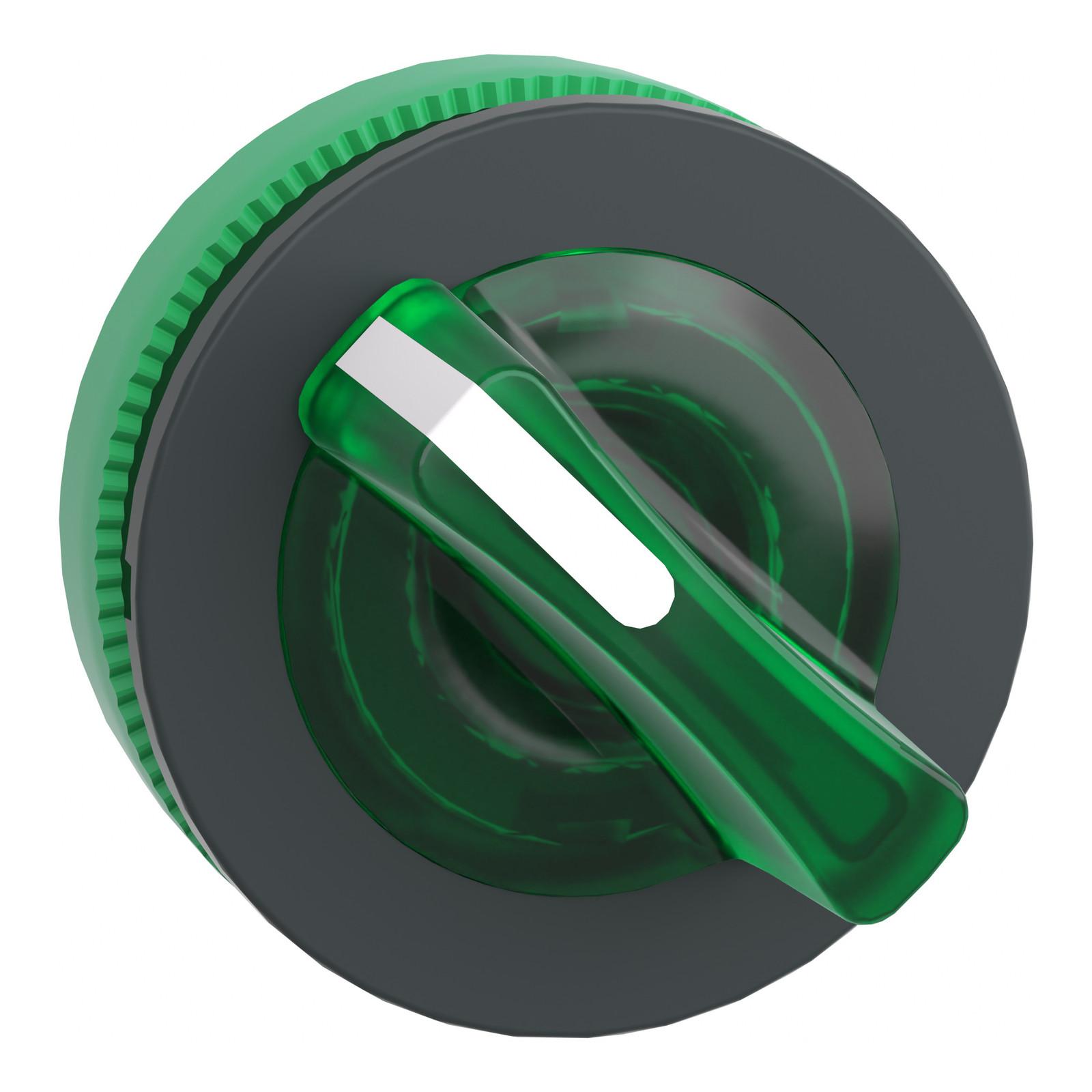 Head for illuminated selector switch, Harmony XB5, universal LED, green handle, flush, 22mm, 2 positions, stay put