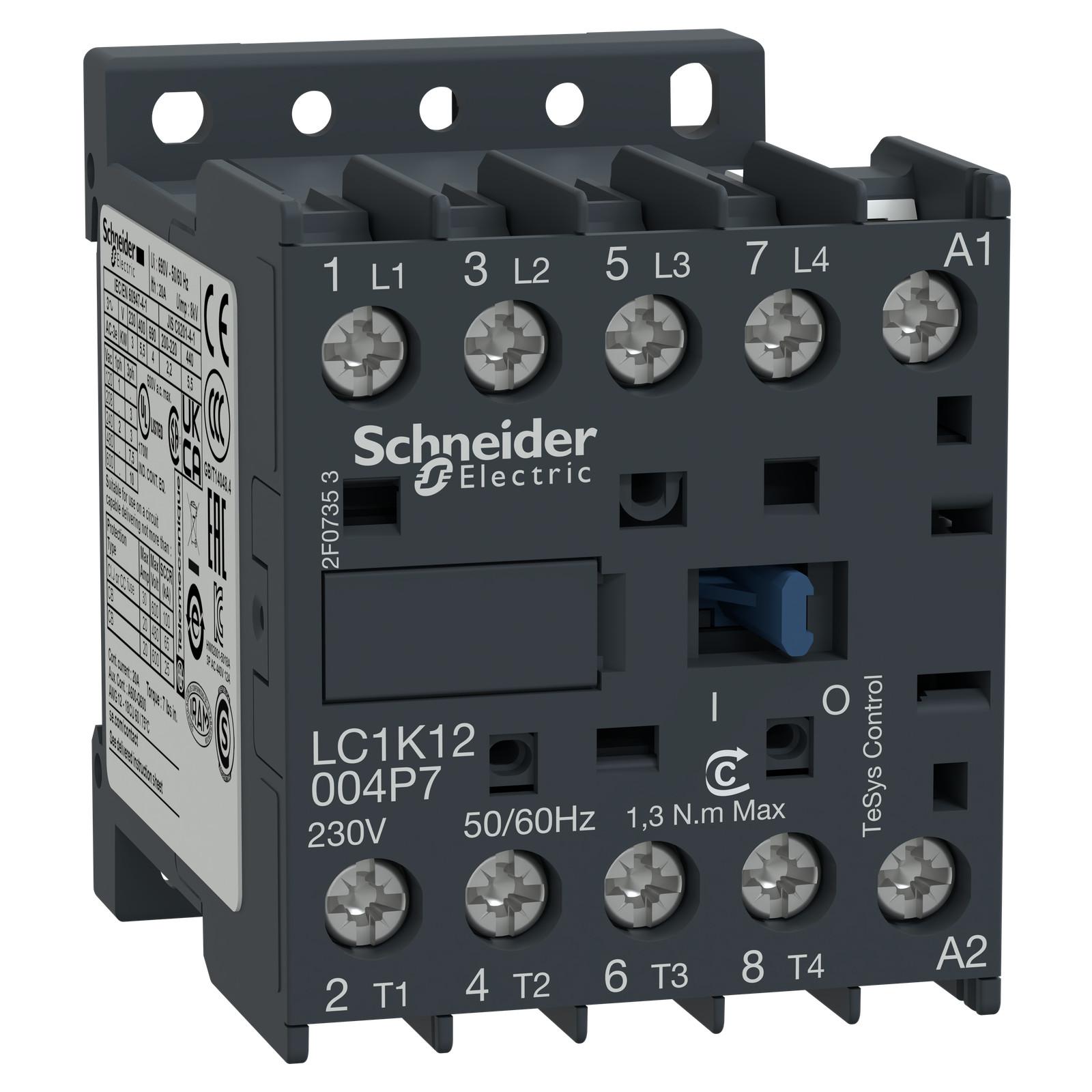 Contactor, TeSys K, 4P, 4 NO, AC-1, lt or eq to 440V 10A, 24VAC coil