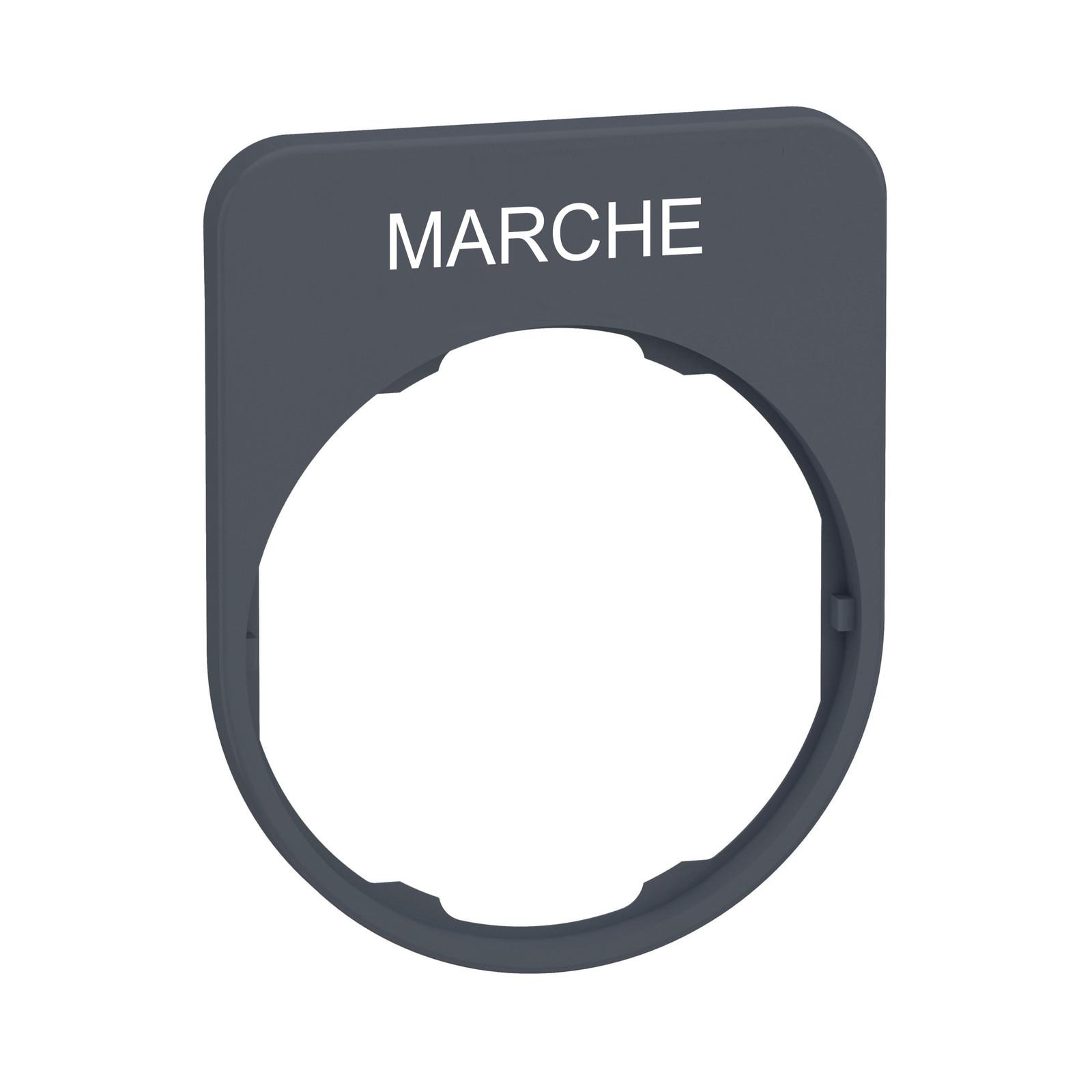 Legend plate, Harmony XB5, 40 x 50mm, for flush mounted heads, grey bezel, white marked MARCHE