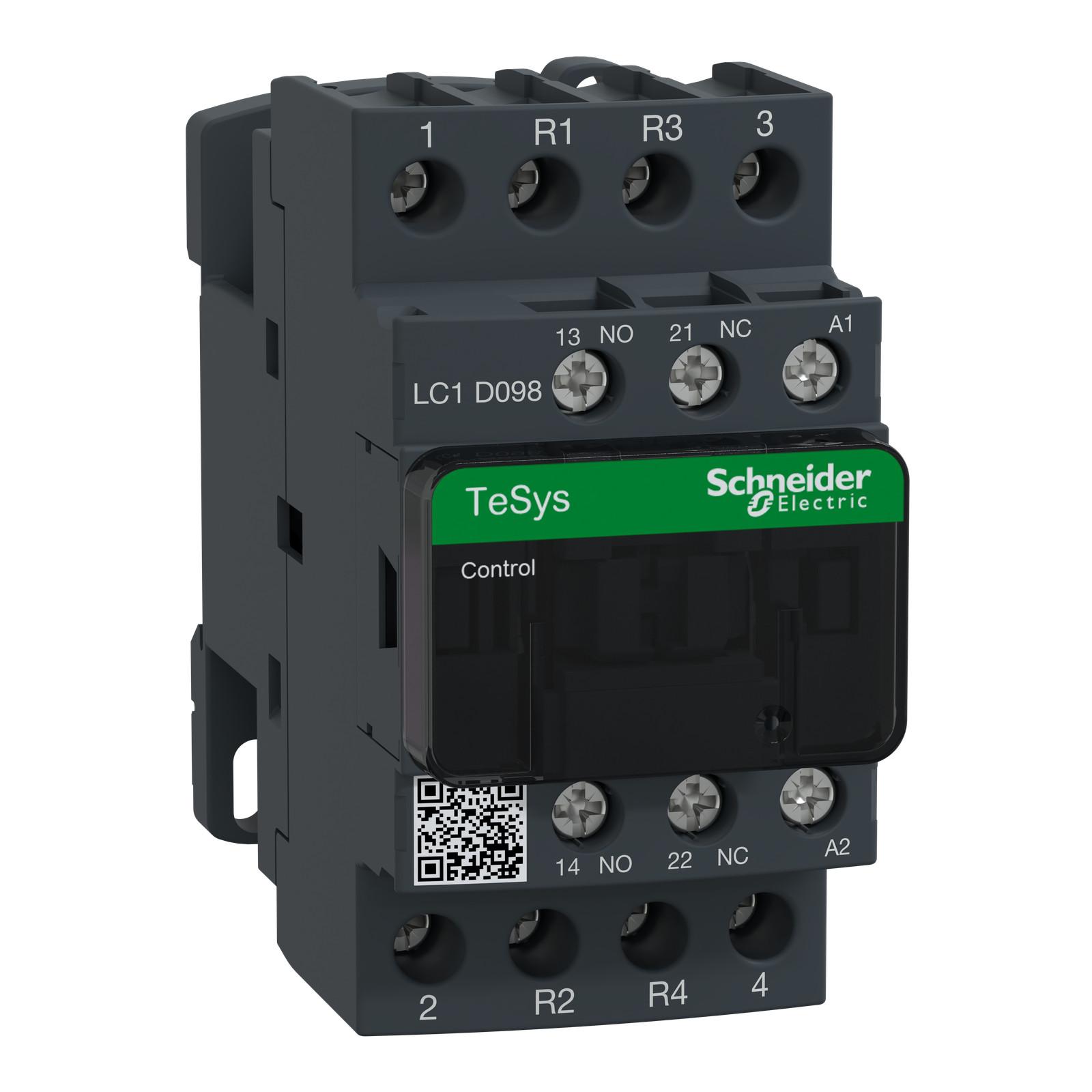 IEC contactor, TeSys Deca, nonreversing, 40A resistive, 4 pole, 2 NO and 2 NC, 110VAC 50/60Hz coil, open style