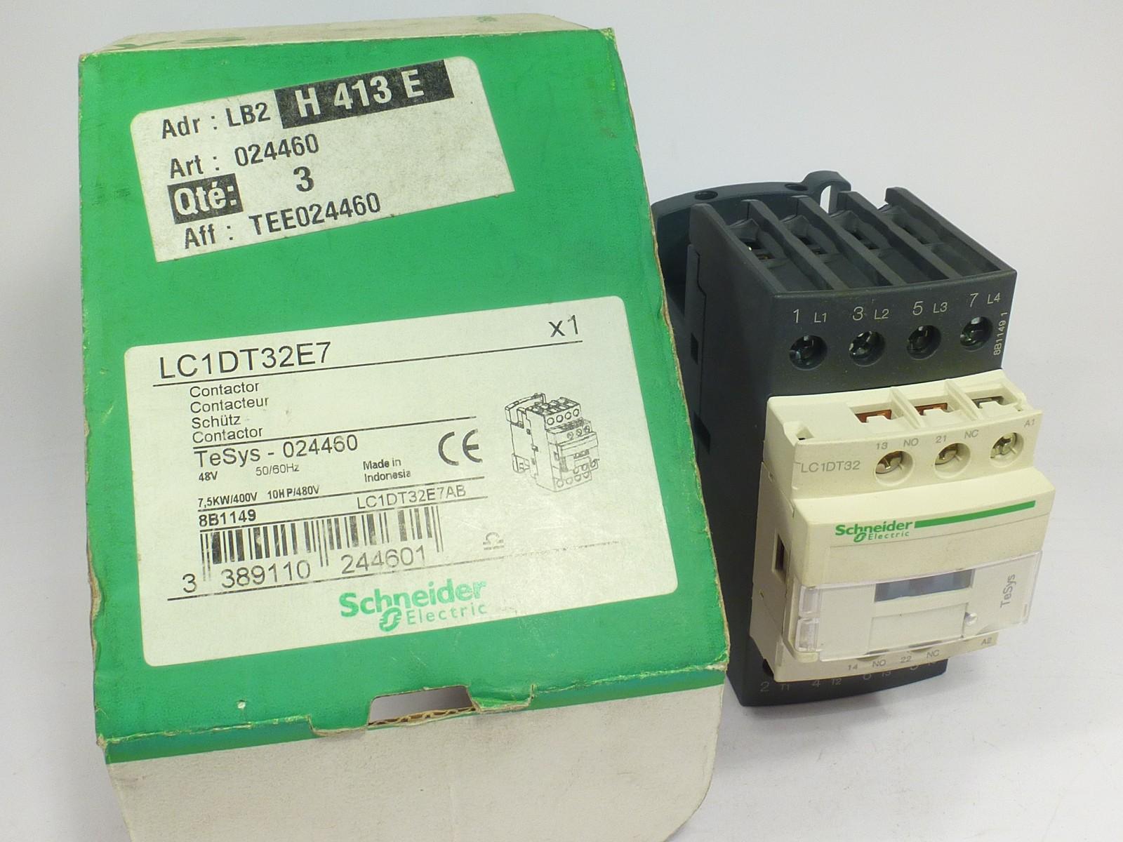 IEC contactor, TeSys Deca, nonreversing, 32A resistive, 4 pole, 4 NO, 48VAC 50/60Hz coil, open style