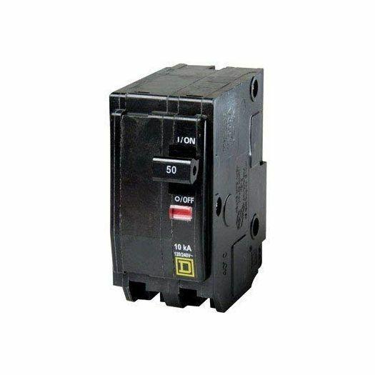 Mini circuit breaker, QO, 50A, 2 pole, 120/240VAC, 10kA, plug in mount