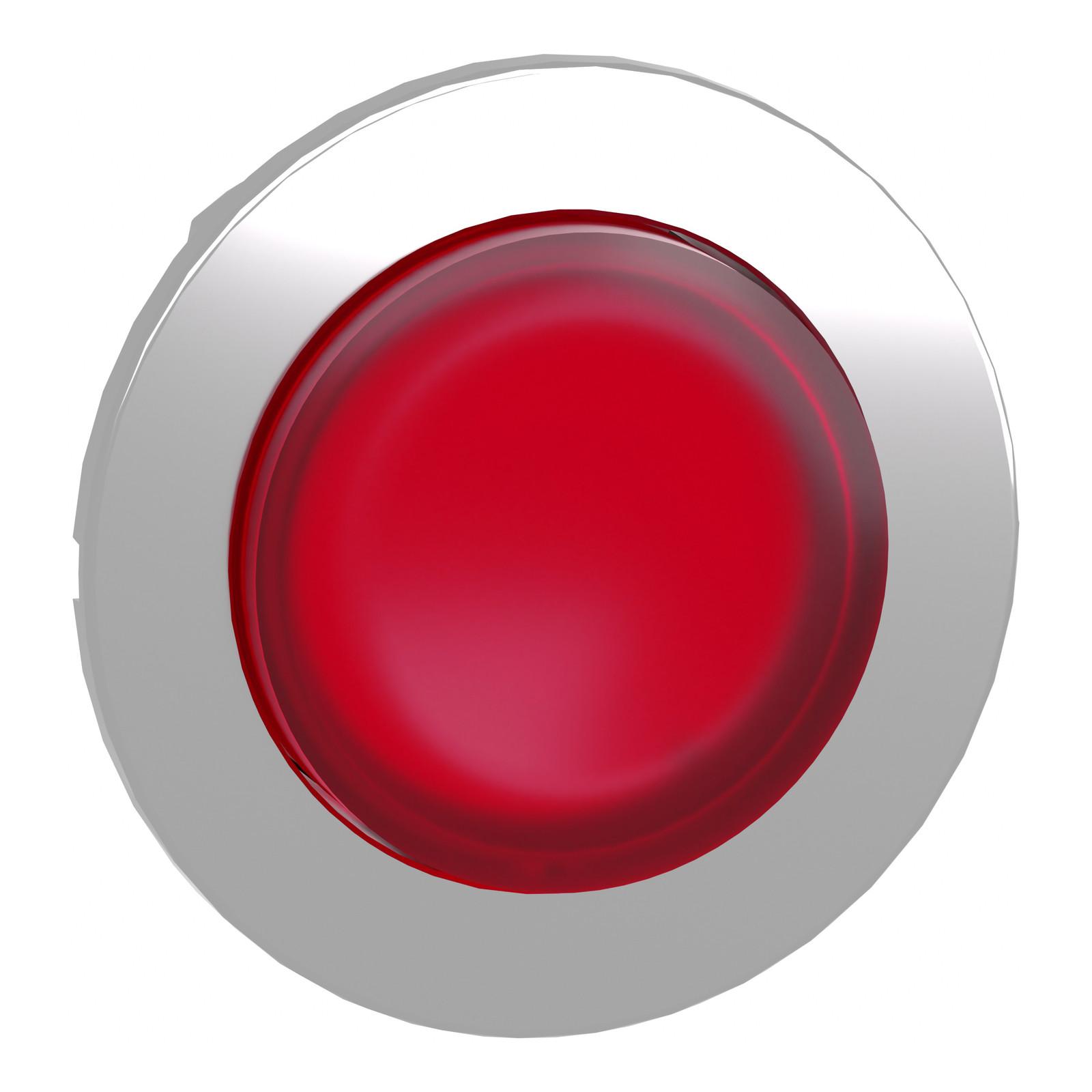 Head for illuminated push button, Harmony XB4, plastic, red projecting, 30mm, universal LED, spring return, plain lens
