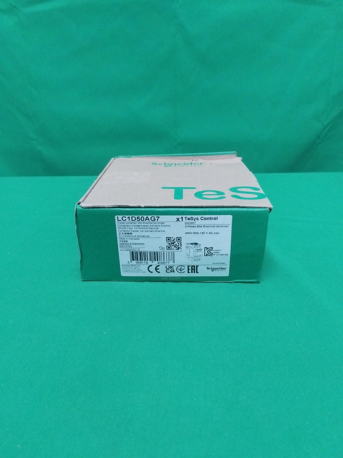 IEC contactor, TeSys Deca, nonreversing, 50A, 40HP at 480VAC, up to 100kA SCCR, 3 phase, 3 NO, 120VAC 50/60Hz coil, open