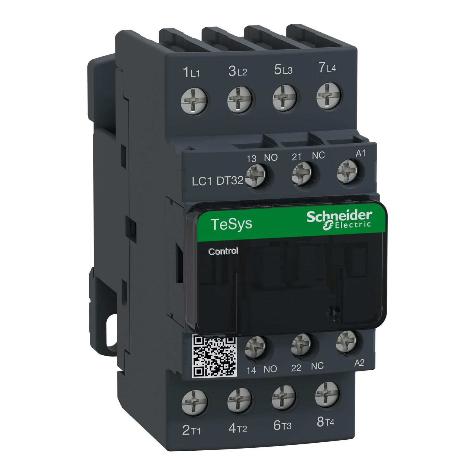 IEC contactor, TeSys Deca, nonreversing, 32A resistive, 4 pole, 4 NO, 110VAC 50/60Hz coil, open style