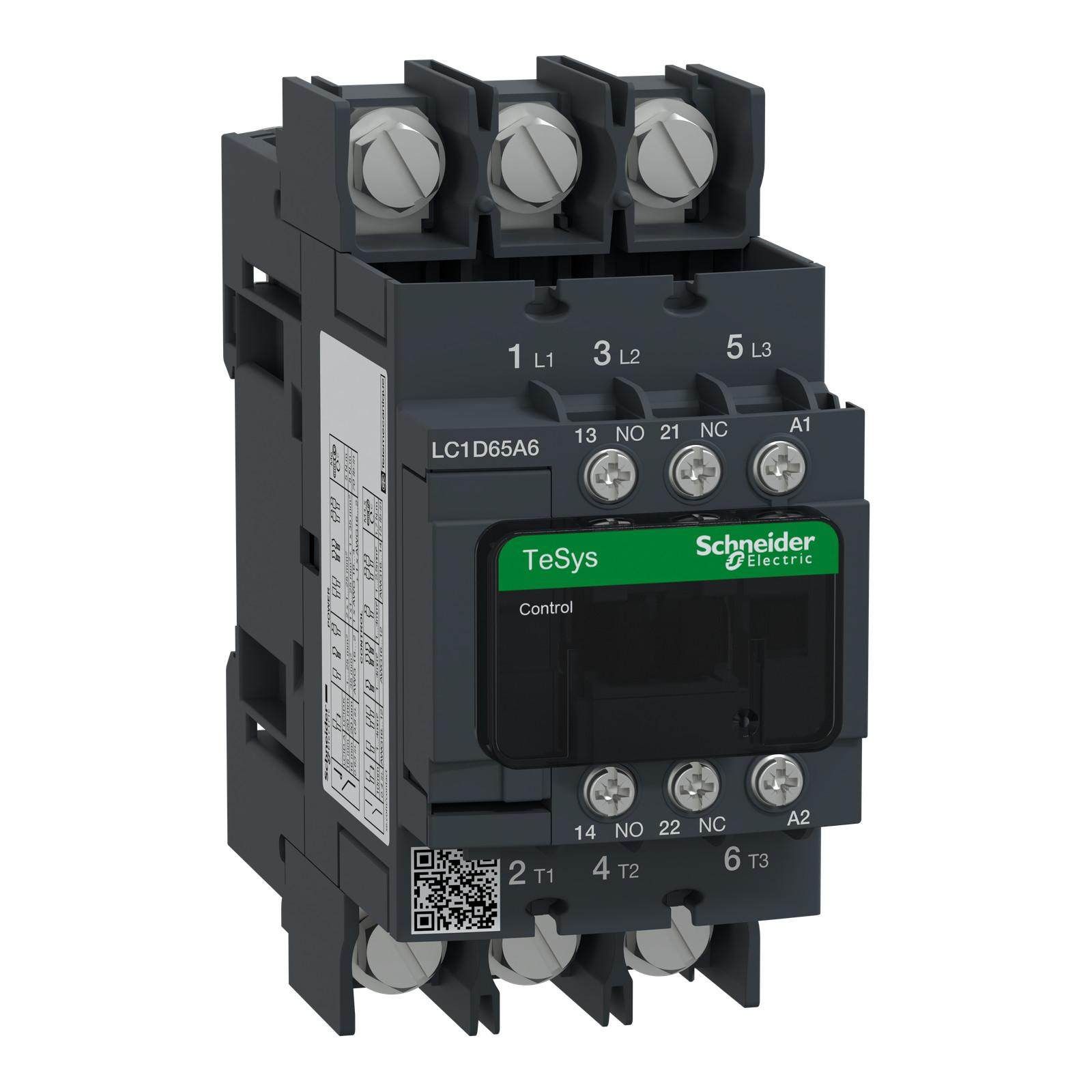 IEC contactor, TeSys Deca, nonreversing, 65A, 40HP at 480VAC, 3 phase, 3 pole, 3 NO, 24VAC 50/60Hz coil, open style