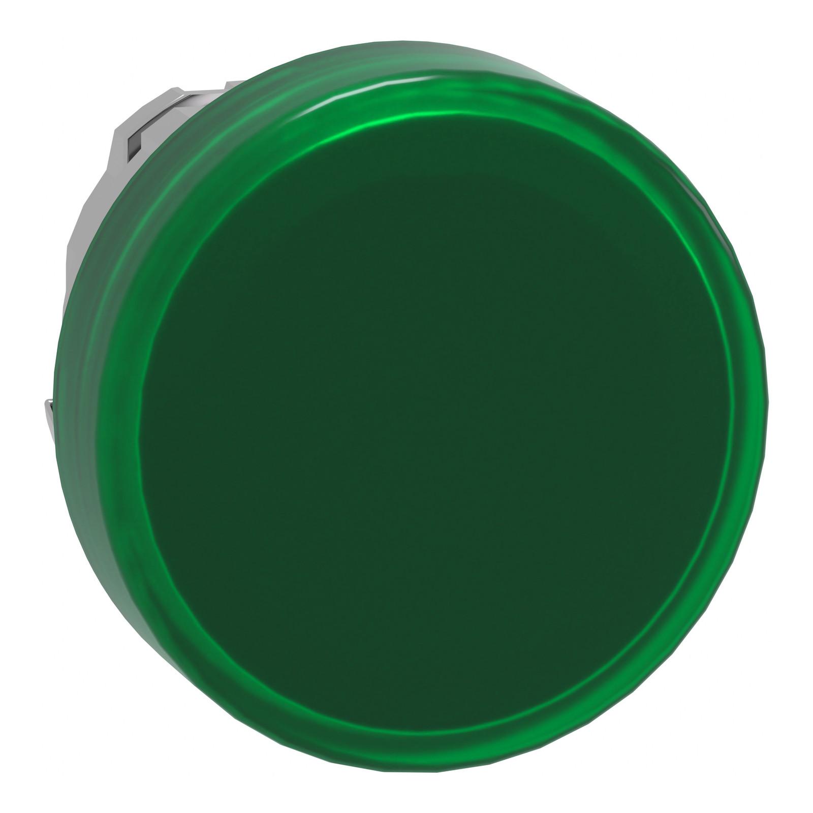 Head for pilot light, Harmony XB4, green, 22mm, with plain lens, universal LED