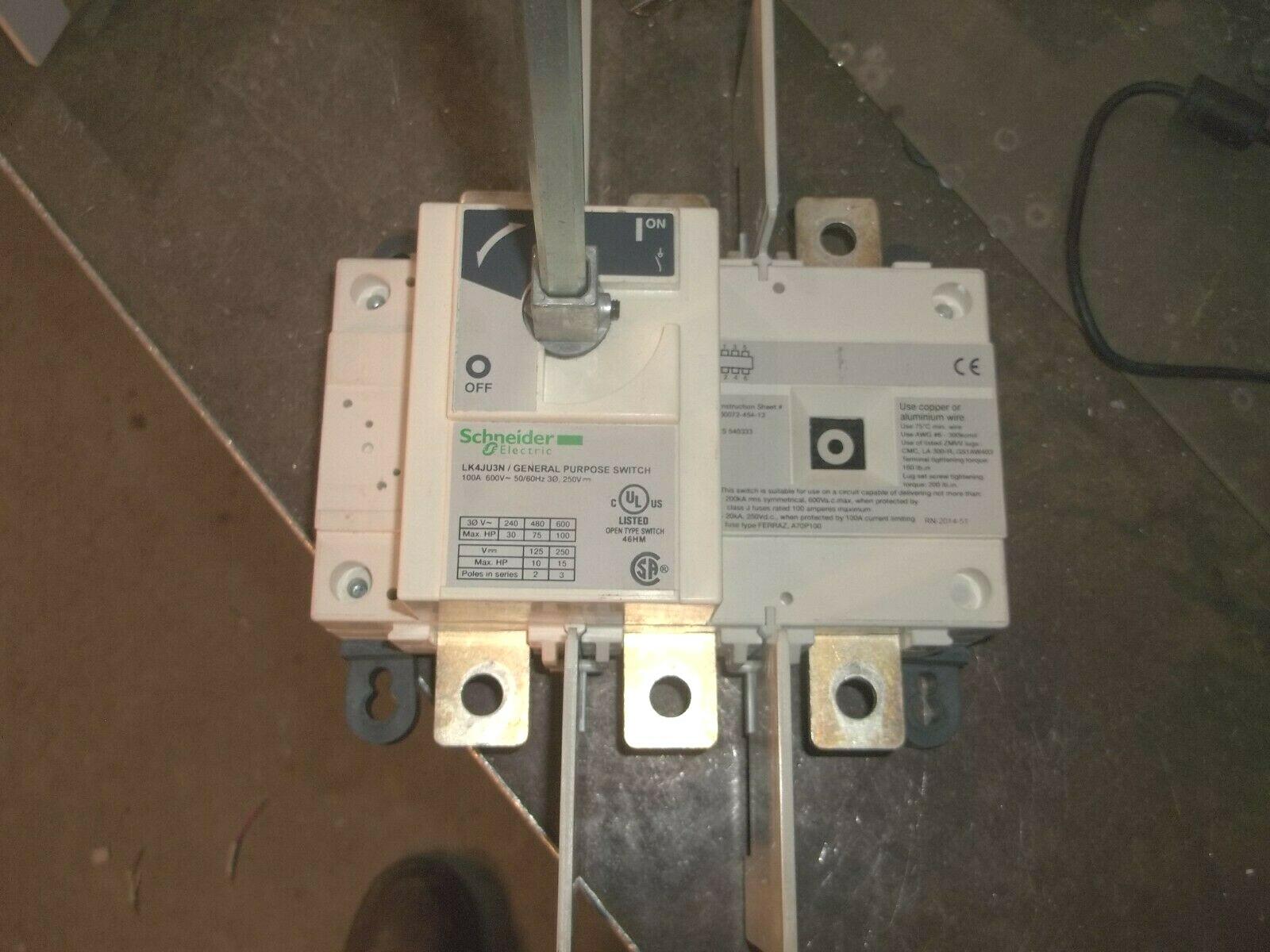 Disconnect Switch, TeSys LK, nonfusible, 100A, 600V,HP rated, 3 pole, rotary handle, up to 200kA SCCR