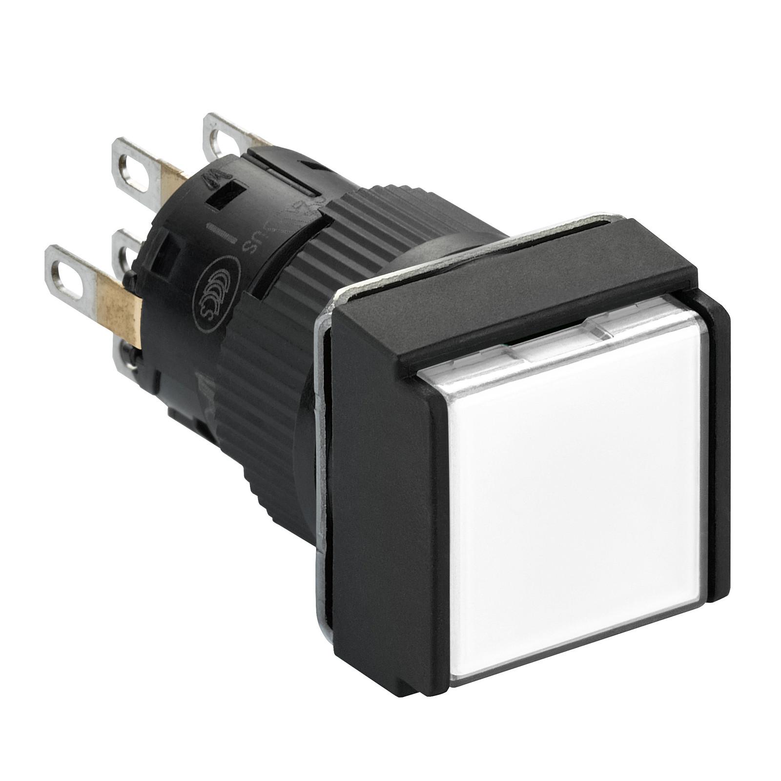 Illuminated monolithic push button, Harmony XB6E, square white flush, 16mm, spring return, 24V DC, 2CO
