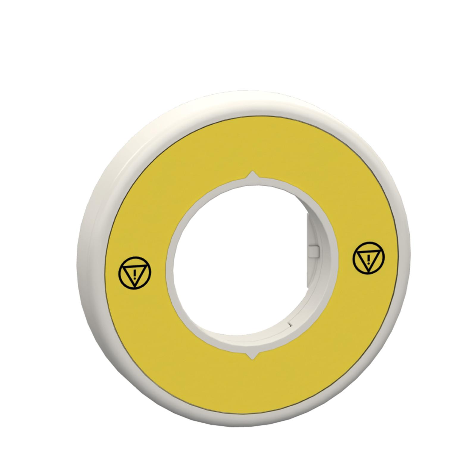 Illuminated unmarked legend ring, Harmony XB5, 60mm, plastic, yellow, red fixed integral LED, 24V AC DC