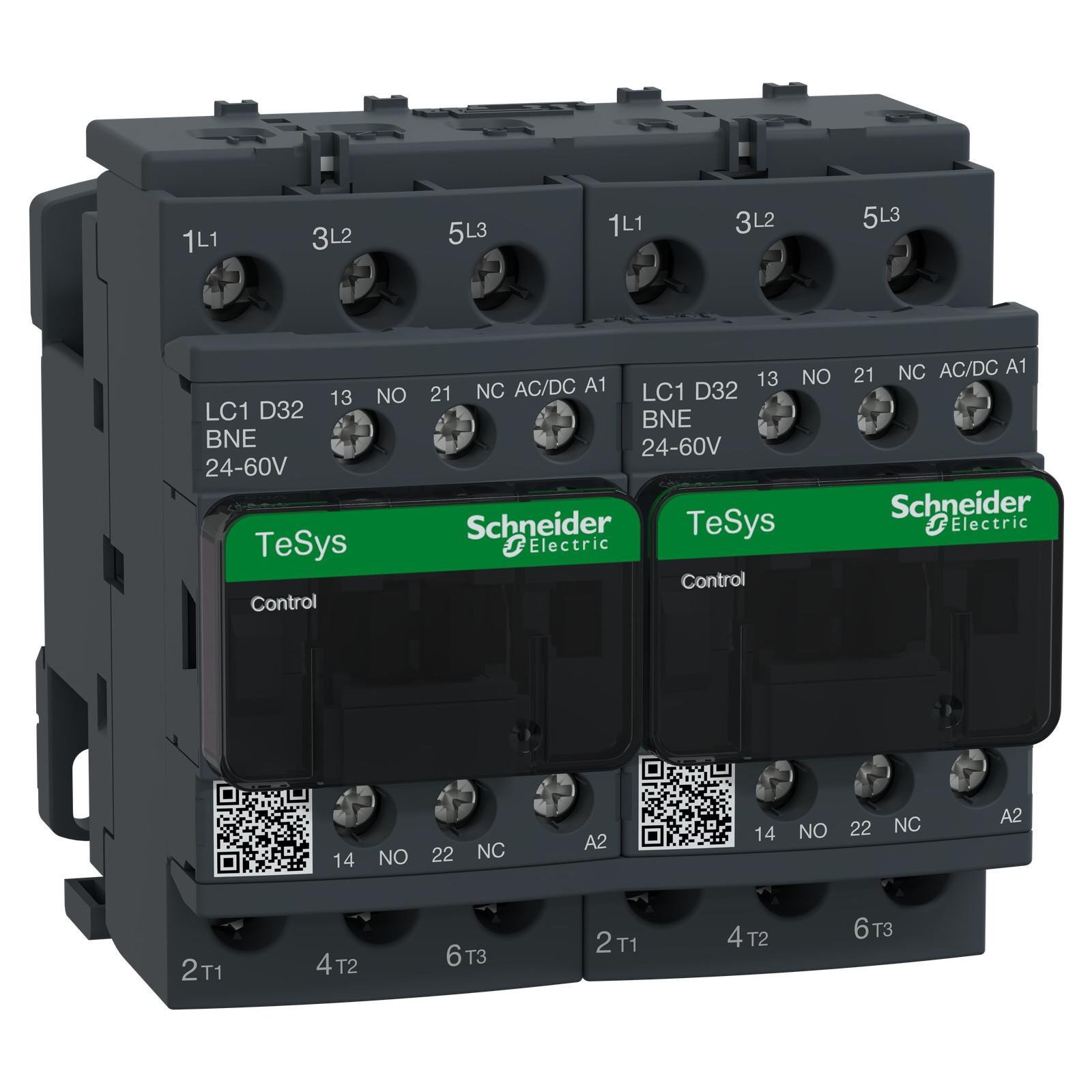 TeSys Deca reversing contactor - 3P - <= 440 V - 32 A AC-3 - 24...60 V AC/DC coil